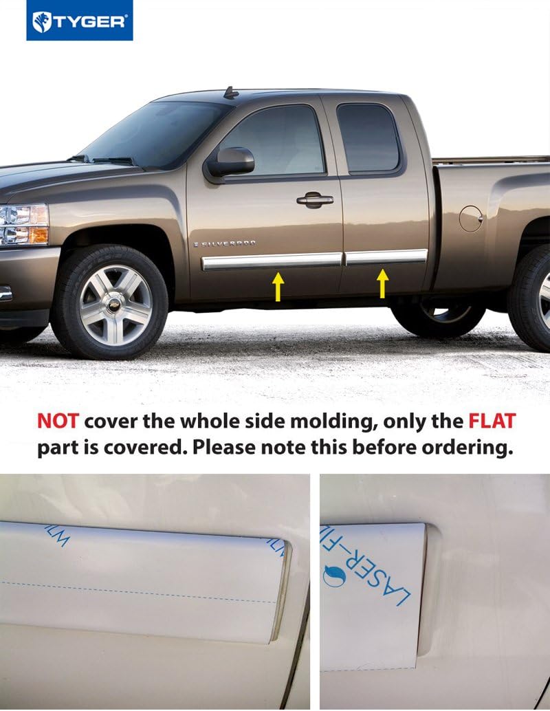 Made in USA! Compatible with 2009-2013 Chevy Silverado Extended Cab Body Side Molding Full 4.25" Wide 4PC Trim Cover Overlay