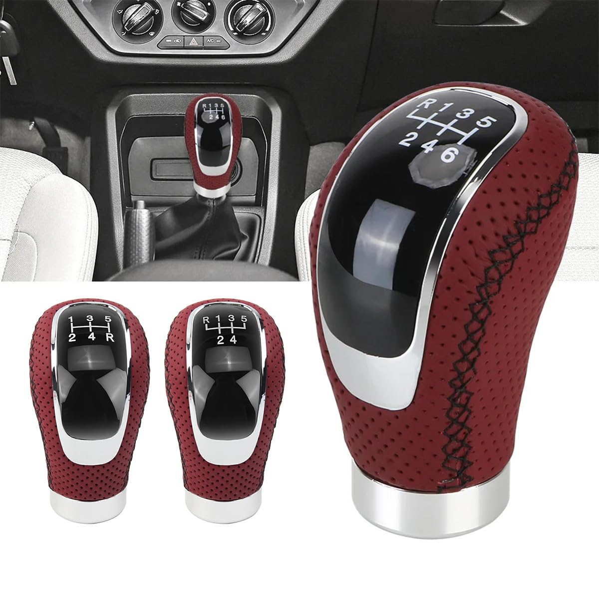 Pomello Cambio Auto In Pelle | Per Marce 5 E 6 | Con 3 Adattatori | Antiscivolo E Design Ergonomico (Nero) - Foto 7