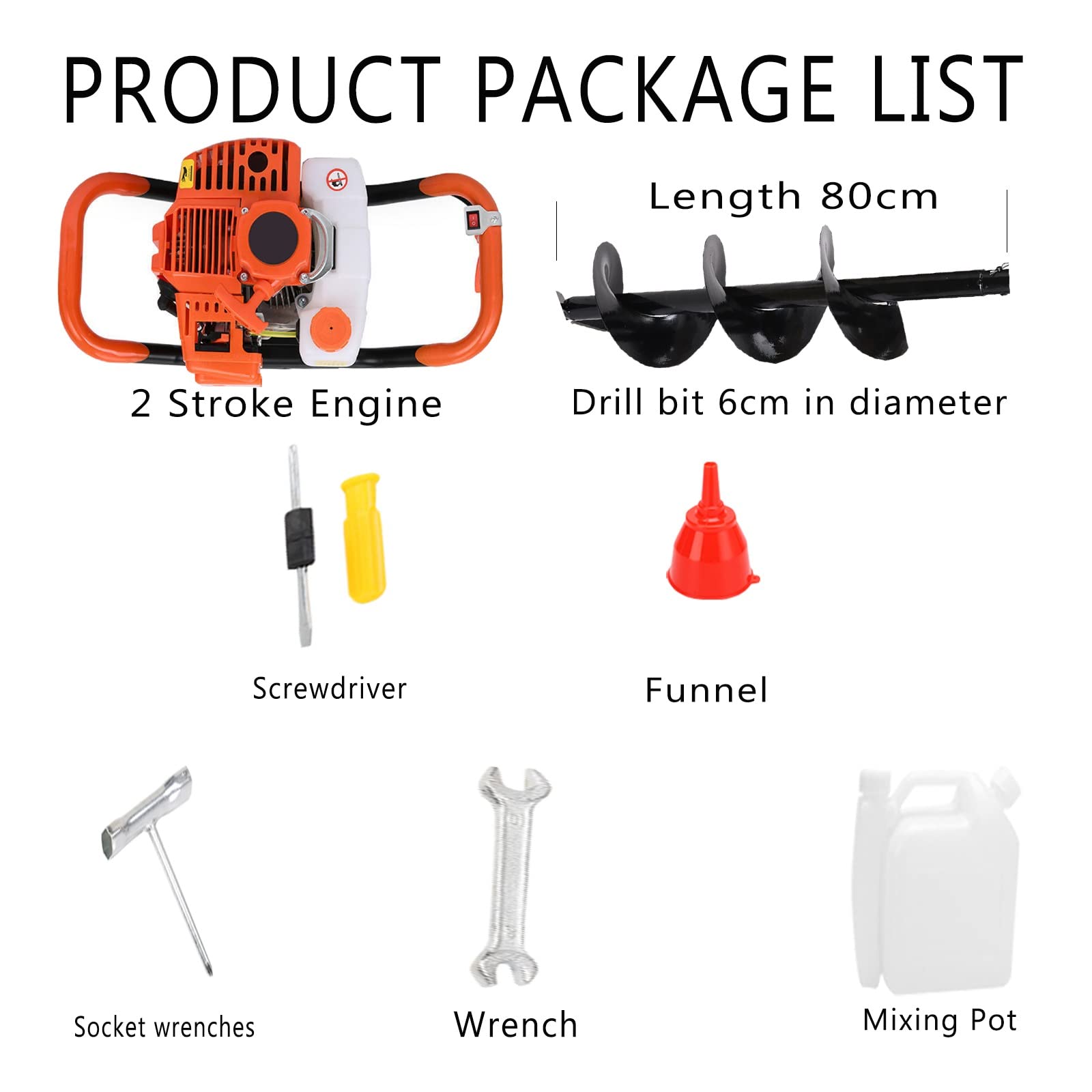 FAXIOAWA Ice Fishing Auger 52CC Post Hole Digger Heavy Duty Alimentato A Gas Post Hole Digger for Farm Garden Plant Il Prodotto Verrà Consegnato in Due Confezioni (Size : 6cm)