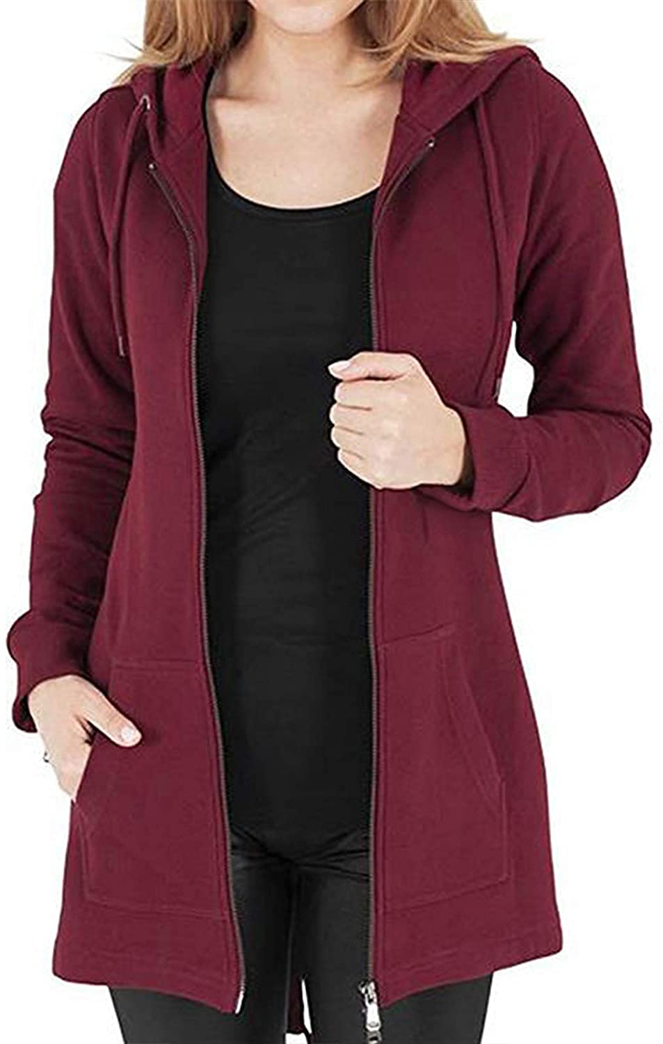 Tuopuda Donna Felpe con Cappuccio Giacca Elegante Scollo a V Top Manica Lunga Cardigan Felpe con Zip 2 Tasche Autunno Invernali Sweatshirt Cappotto Eleganti Pullover Hoodie Jumper