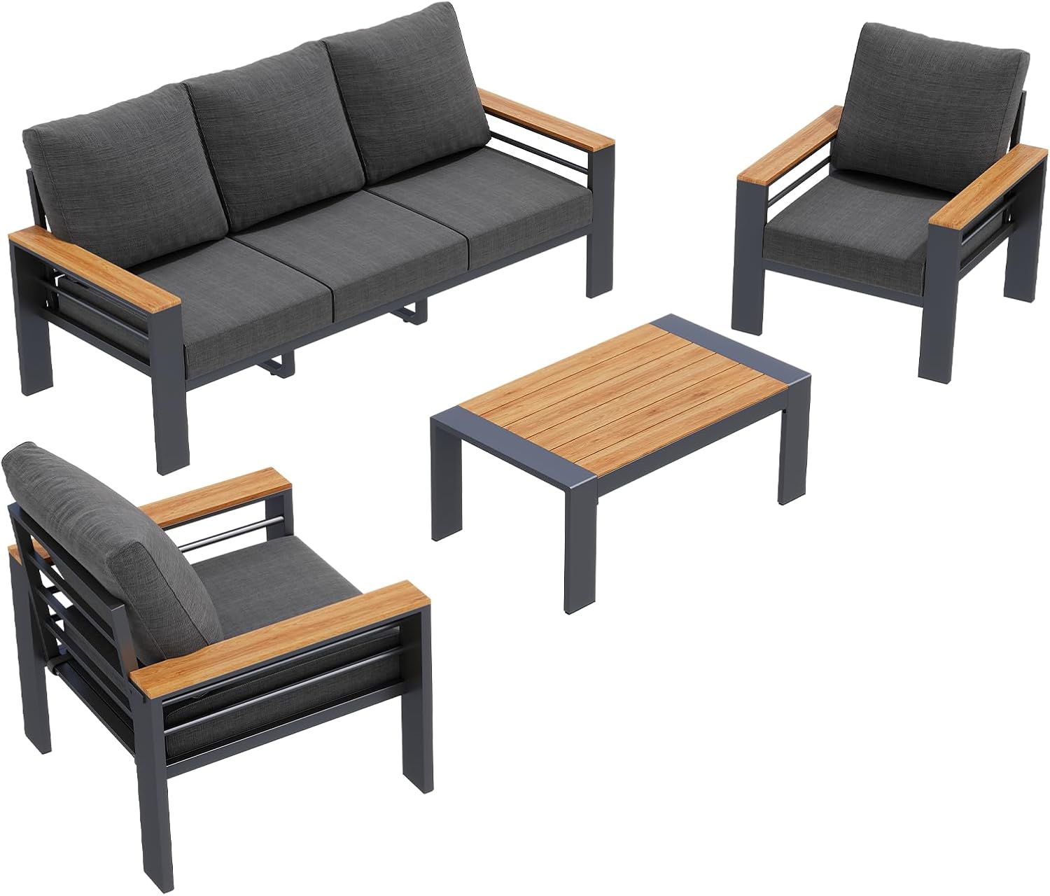 Aoxun Aluminum Outdoor Patio Furniture Set, 5 Seats Outdoor Sectional with Coffee Table, Patio Conversation Sets with Upgraded Armrests and Cushions for Backyard, Garden and Poolside