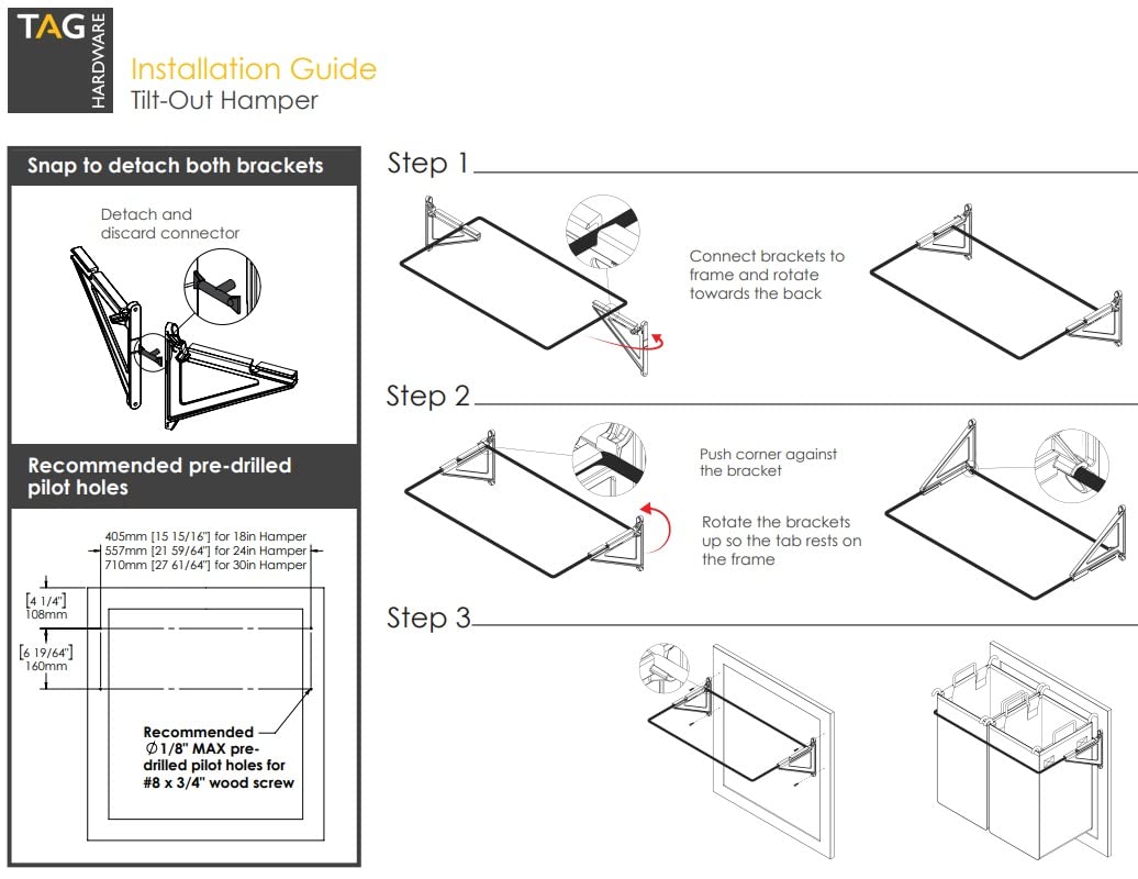 TAG Hardware Premium TiltOut Hamper with Removable Black Nylon Bag(s) (18" WIDE WITH 1 LARGE BAG)