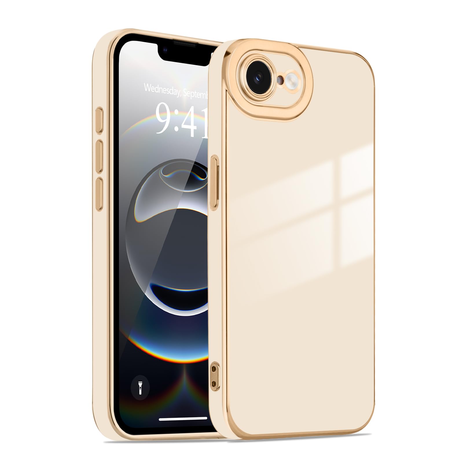 Lafunda Designed for iPhone 17e/16e Case Cute, Luxury Plating Cover for Women Girls Elegant Gold Edge Soft TPU Bumper Cover with Camera Protection