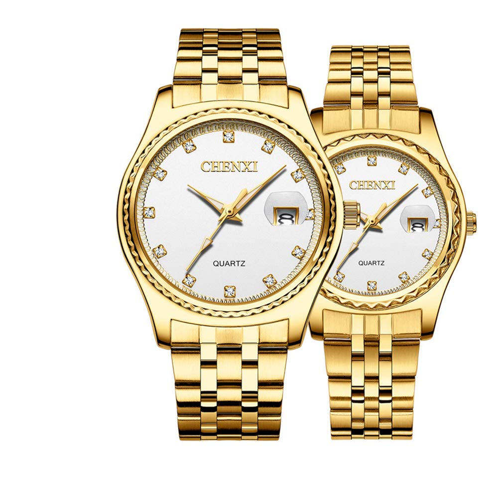 MASTOP Couple Watches Dress Wrist Watch Golden Watch Men Women Stainless Steel Waterproof Quartz Watch, 8201 White, Quartz Watch (B07PKJ7HPQ) Amazon Price History, Amazon Price Tracker