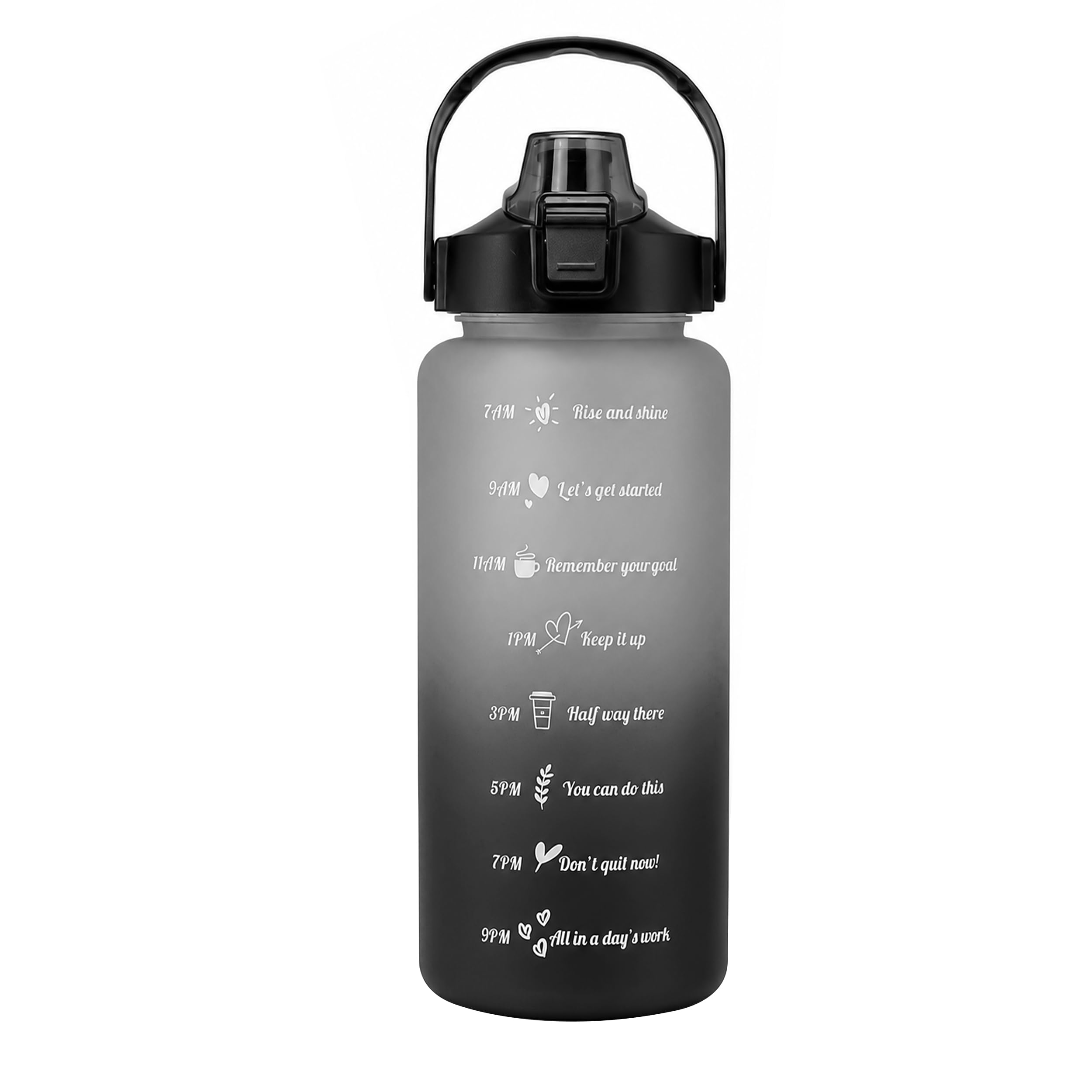 EITMOW 64 oz Motivational Water Bottle with Straw & Time Marker, Large BPA Free Leakproof Water Jug, Half Gallon Sports Water Bottle for Gym, Fitness, Hiking & Outdoor (Black-Gray)