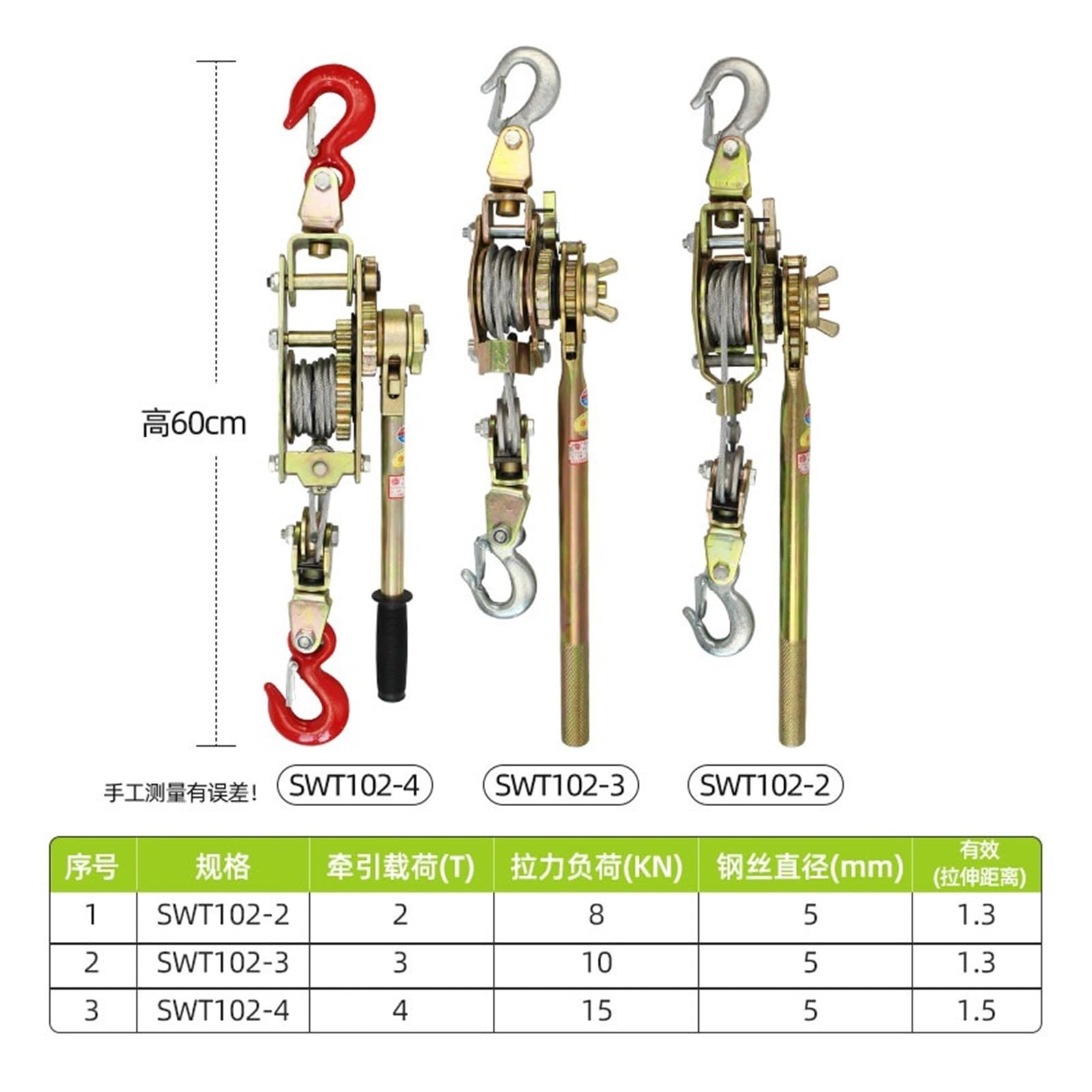 Dispositivo de agarre de alambre de doble gancho multifuncional, tensor de Cable Universal de carga segura 4T, tensor de Cable de doble gancho SWT102(2T)