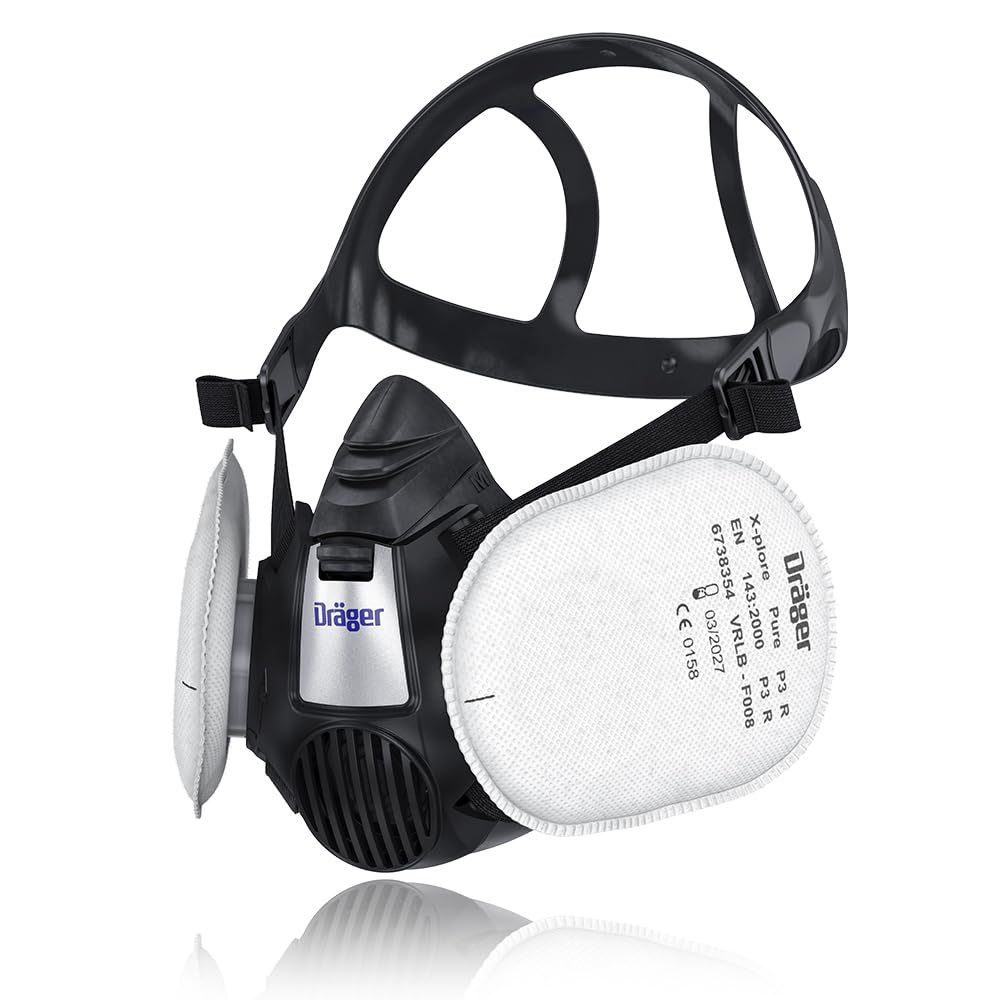 Dräger X-plore 3500 avec 2 filtres Pure P3 - Masque respiratoire Demi-masque pour la construction, la rénovation et le ponçage -