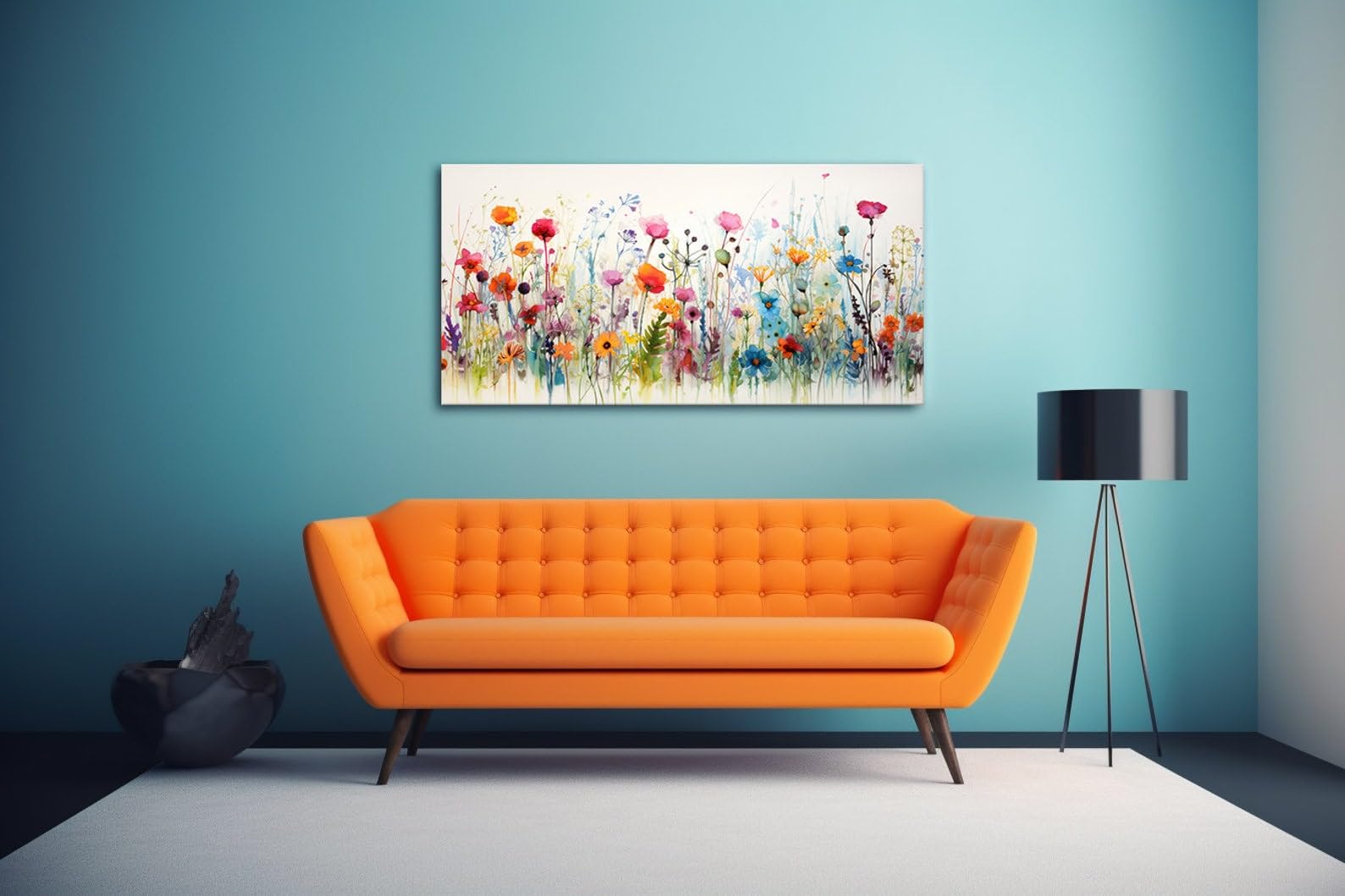 lianyibo Kolorowe polne kwiaty pole dekoracyjne naklejki ścienne | Prairie kwiaty na płótnie kwiatowy plakat botaniczny do wystroju domu (80 x 160 cm / bez ramki)