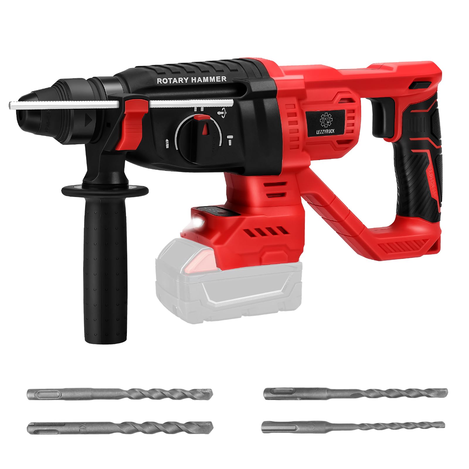 Cordless Rotary Hammer Drill Compatible with Milwaukee 18V Battery(No Battery), Brushless SDS-Plus Hammer Drill, 3 Joules Impact Energy, 360°Auxiliary