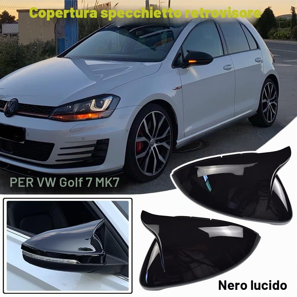 1 Paio Copri Specchietti Retrovisori Auto per VW Golf 7 MK7 7.5 | Tappi per VW Golf 7 MK7 7.5 GTD R GTI GTE VII Wing Cover Variant Alltrack Sportswagen 2013 2019（nero lucido）