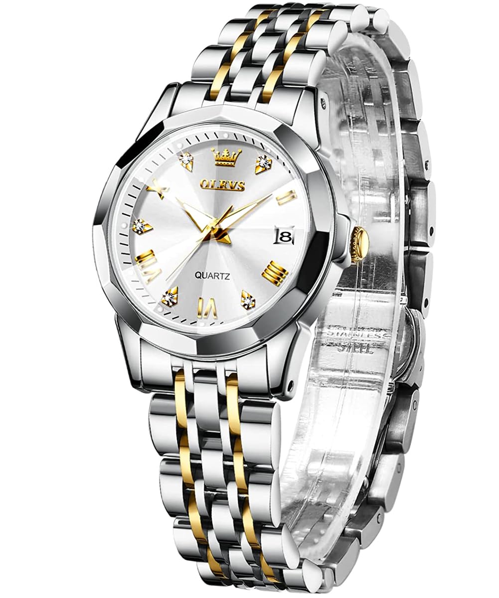OLEVS Womens Watch Fashion Dress Diamond Female Watches for Ladies Analog Quartz Stainless Steel Waterproof Luminous Day Date Two Tone Wristwatch (B0CQYRTG8N) Amazon Price History, Amazon Price Tracker