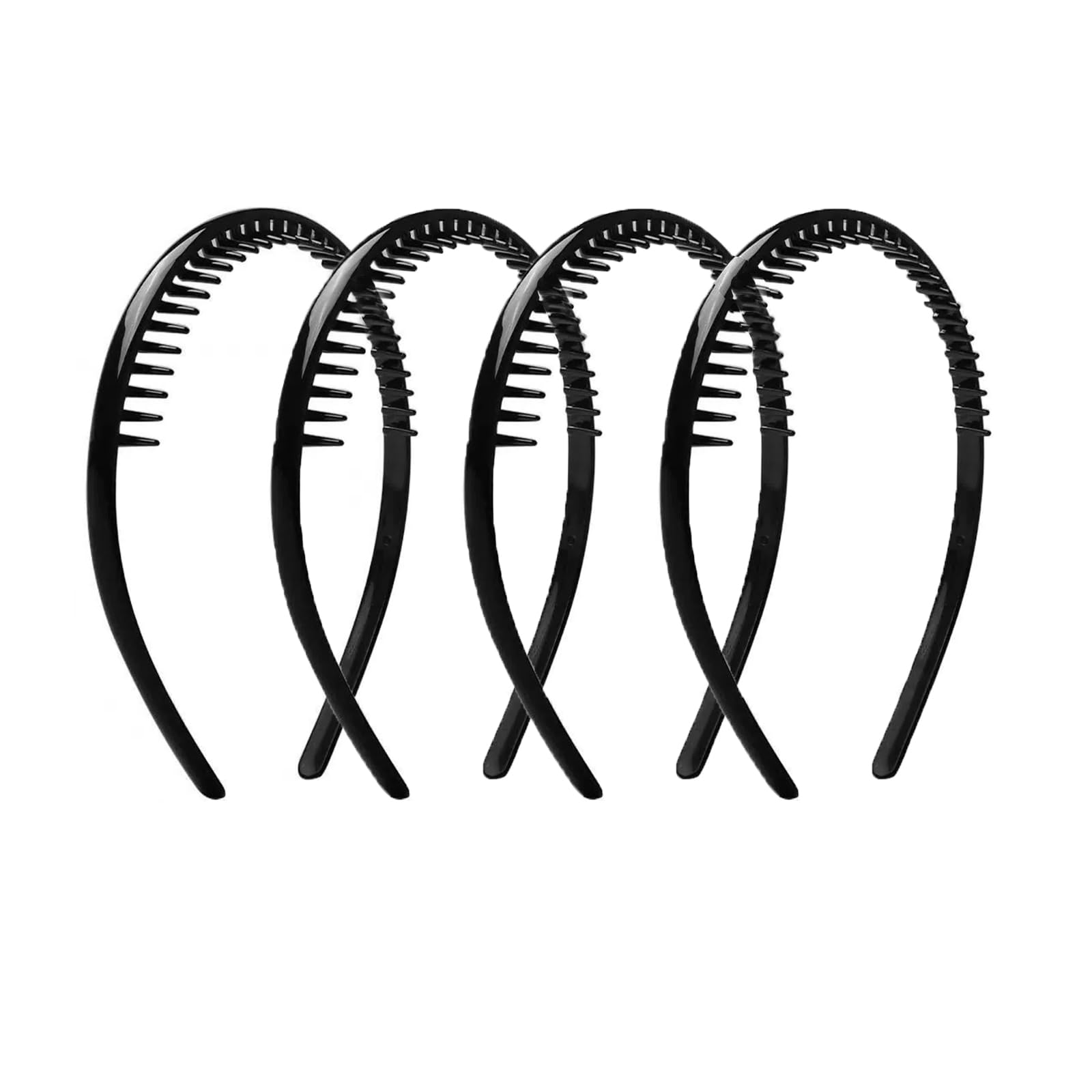 Ling & Bai 4Pcs Unisex Headbands Fashion Teeth Hairbands Black Plastic Anti-slip Hairband Sports Headdress Hair Accessories for Women Men (Black