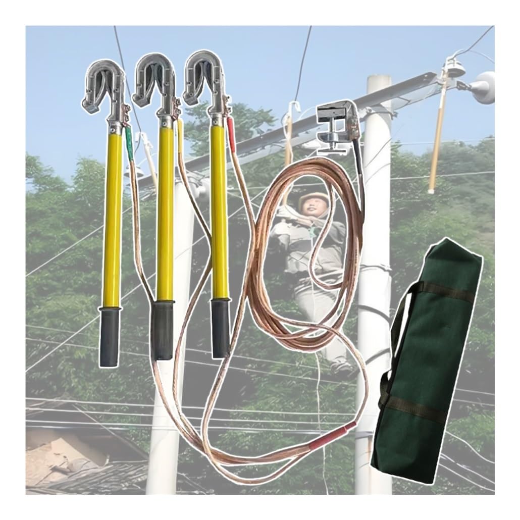 Genérico Cable de Puesta a Tierra de Alta tensión de 10 kV con 3 Varillas/Postes de Puesta a Tierra, Cable de Cobre Blando Transparente de 25 cm² para Salas de distribución eléctrica (Verde, 0,5