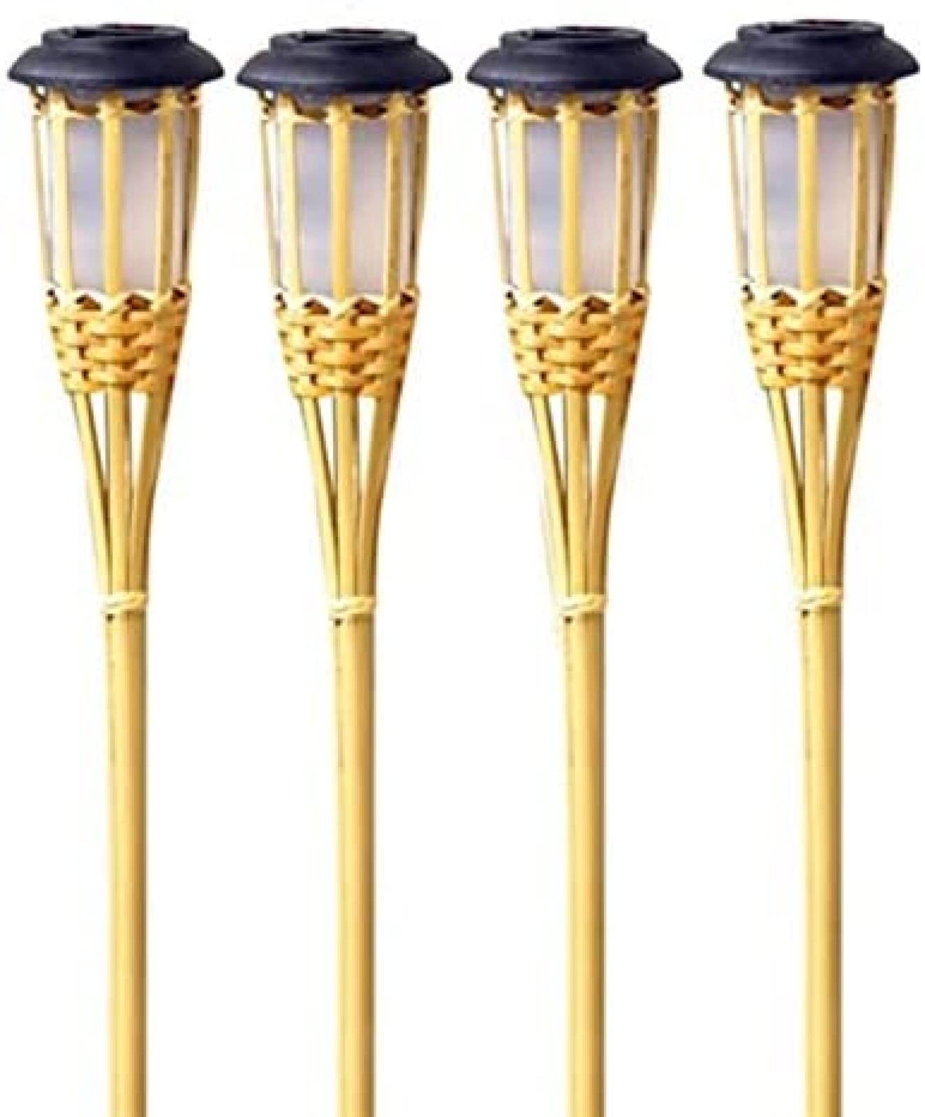 Solar Bambus Fackel Lichter für Außen Garten Deko 4 Stück Set Warmweiß Beleuchtung