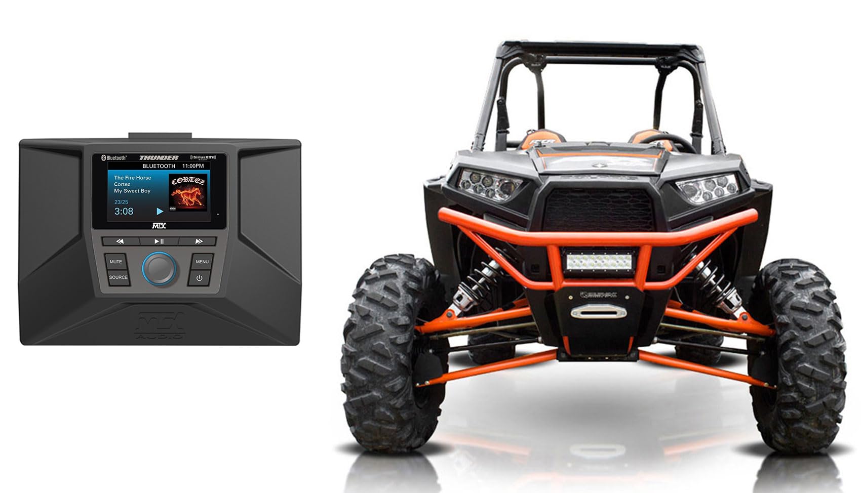 Audiosavings Bundle: MTX AWMC3 Marine Receiver w/Bluetooth AM/FM/WB/SiriusXM Bundle with MUDRZRDK Dash Kit for Polaris RZR ATV/UTV (2 Items)