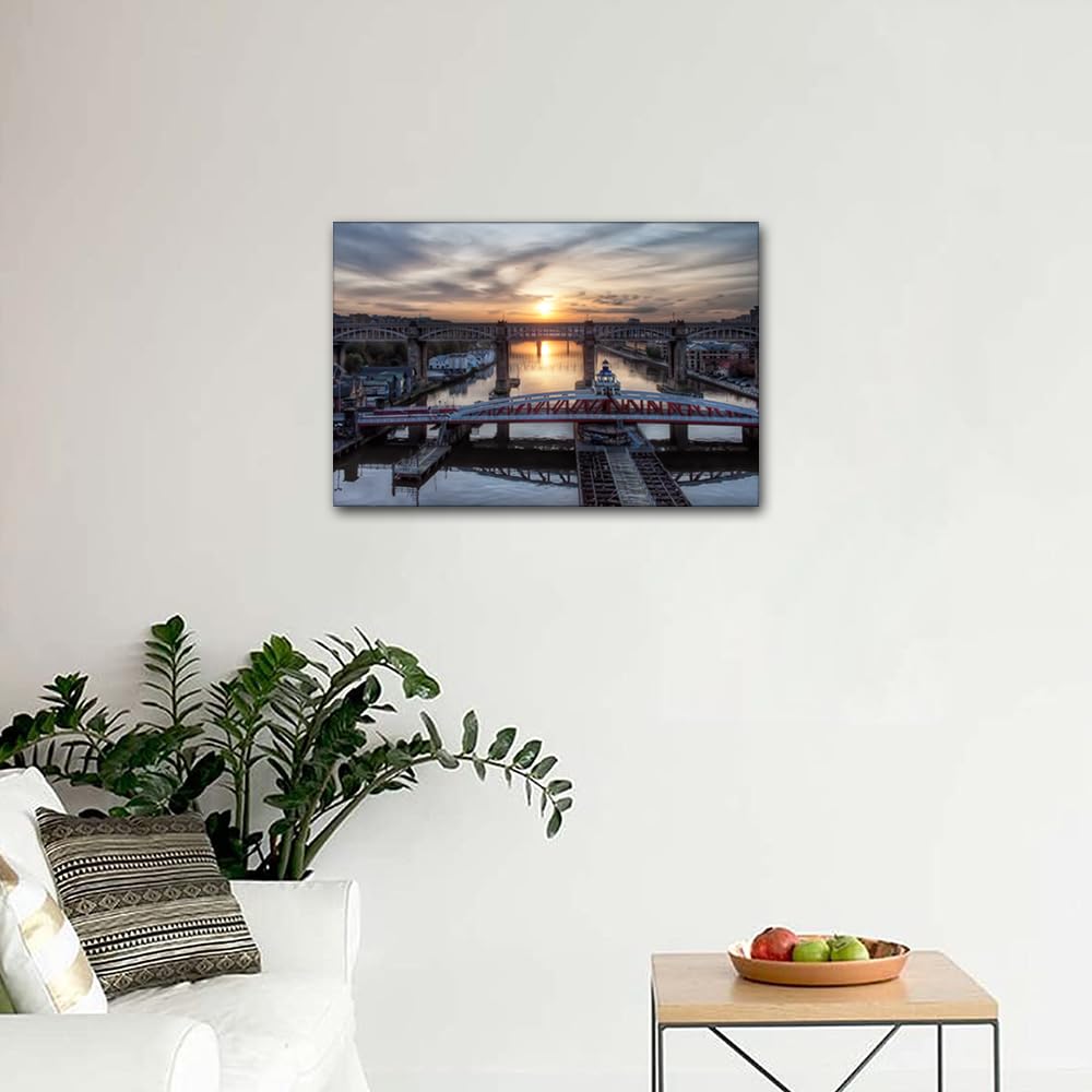 Home Decor Wall Art Newcastle UK Wall Paintings High Level Bridge Pictures for Living Room 1 Piece River Tyne Artwork for Home Walls Wooden Framed Gallery-Wrapped Ready to Hang (16''Wx 24''H) - Image 3