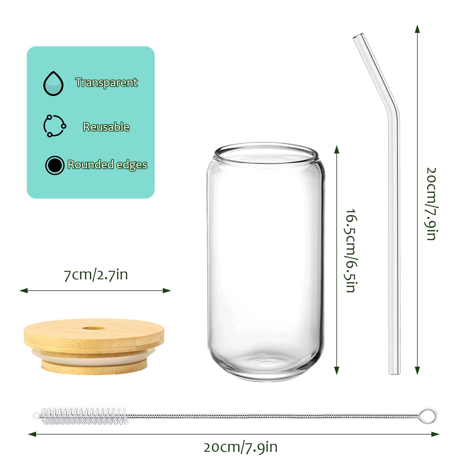 Set Di 4 Bicchieri Da Birra In Vetro 500ml Con Coperchio E Cannuccia - Per Smoothie, Bubble Tea E Cocktail