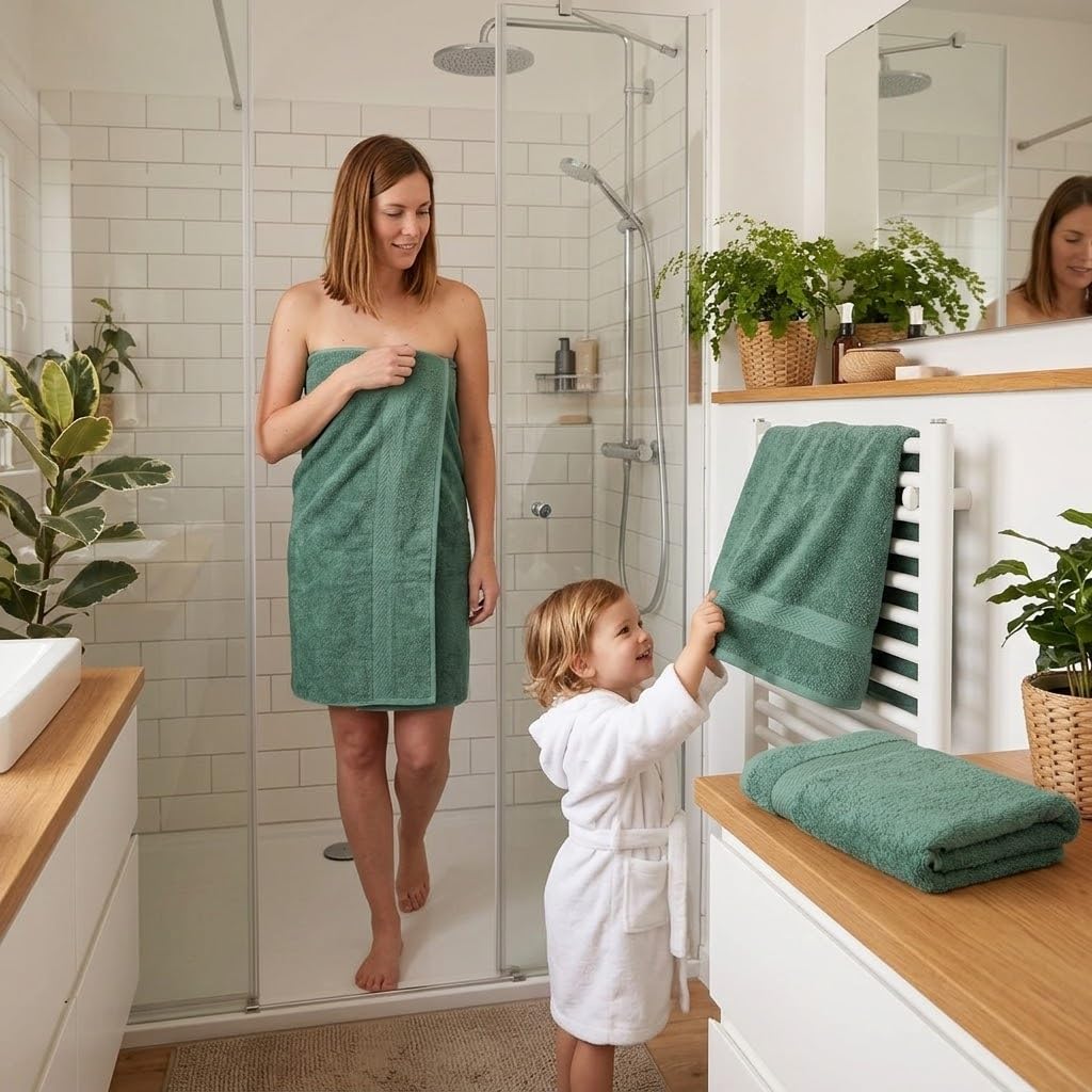 Betz 2 Stück Duschtücher Premium – großes Frottee Duschtuch 70x140 cm aus 100% Baumwolle – saugstark & weich – hochwertiges, pflegeleichtes Handtuch für Damen & Herren Farbe tannengrün