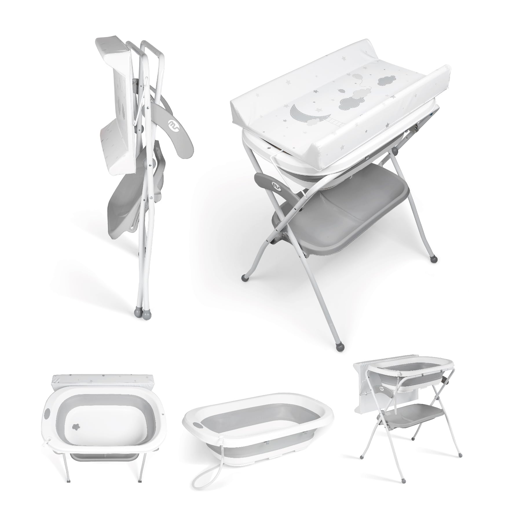 Ms BabyWorld - Vasca da bagno con gambe, fasciatoio e cestino portaoggetti- Comodo, facile da riporre, con tappo e gambe antiscivolo, vasca da bagno pieghevole e portatile