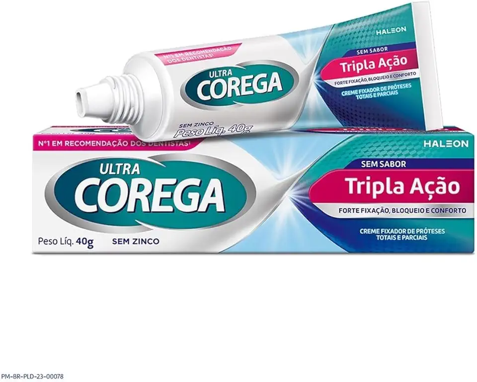 Corega Ultra Creme Fixador de Dentadura e Próteses Tripla Ação, Forte Fixação por até 12h, Sem Sabor, 40g