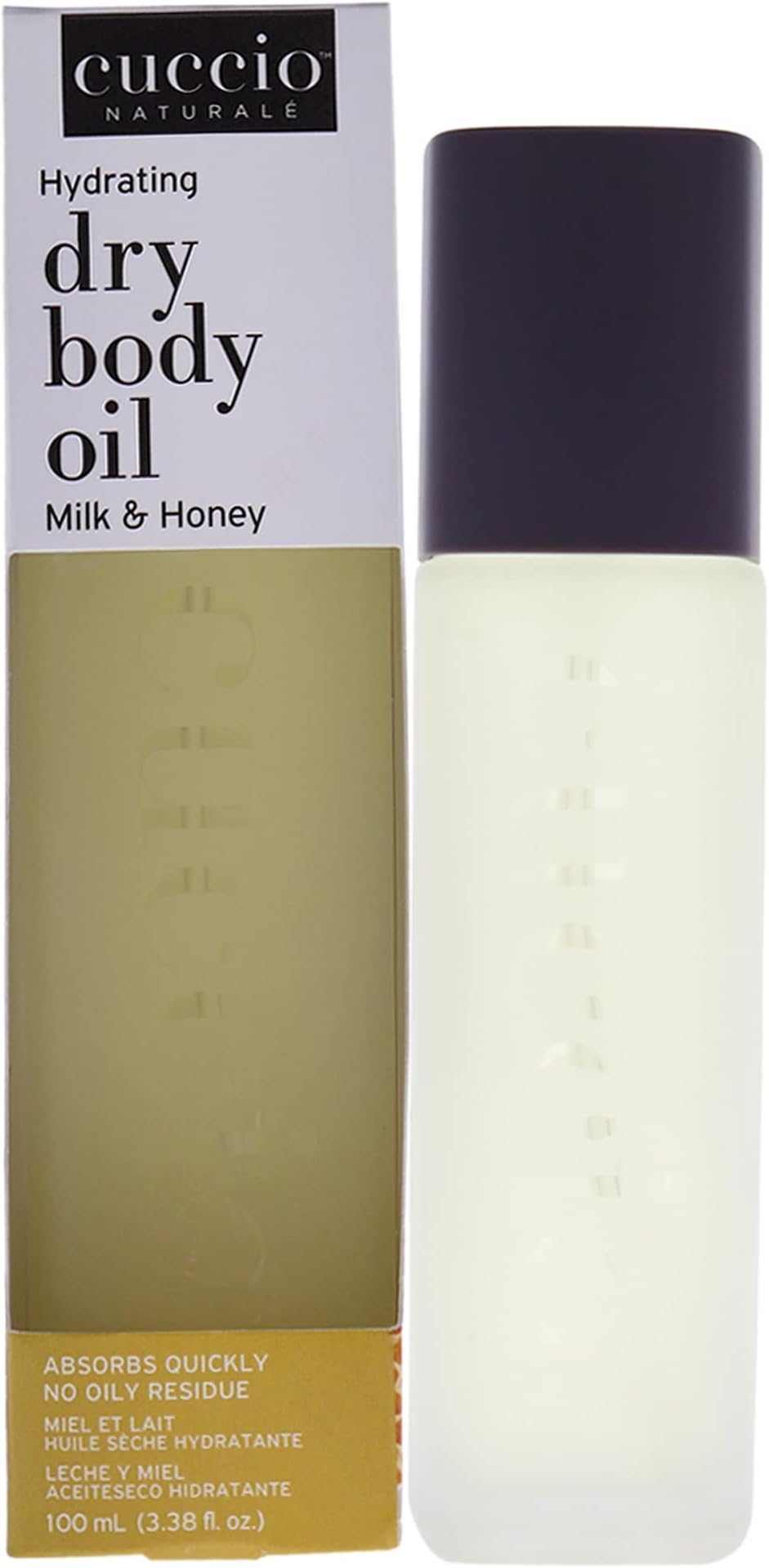 Cuccio Hydrating Dry Body Oil, Milk & Honey, 100ml, Lightweight Nourishing Fast Absorbing Non Greasy Body Oil for Dry, Sensitive Skin, Hand & All-Over Body Use