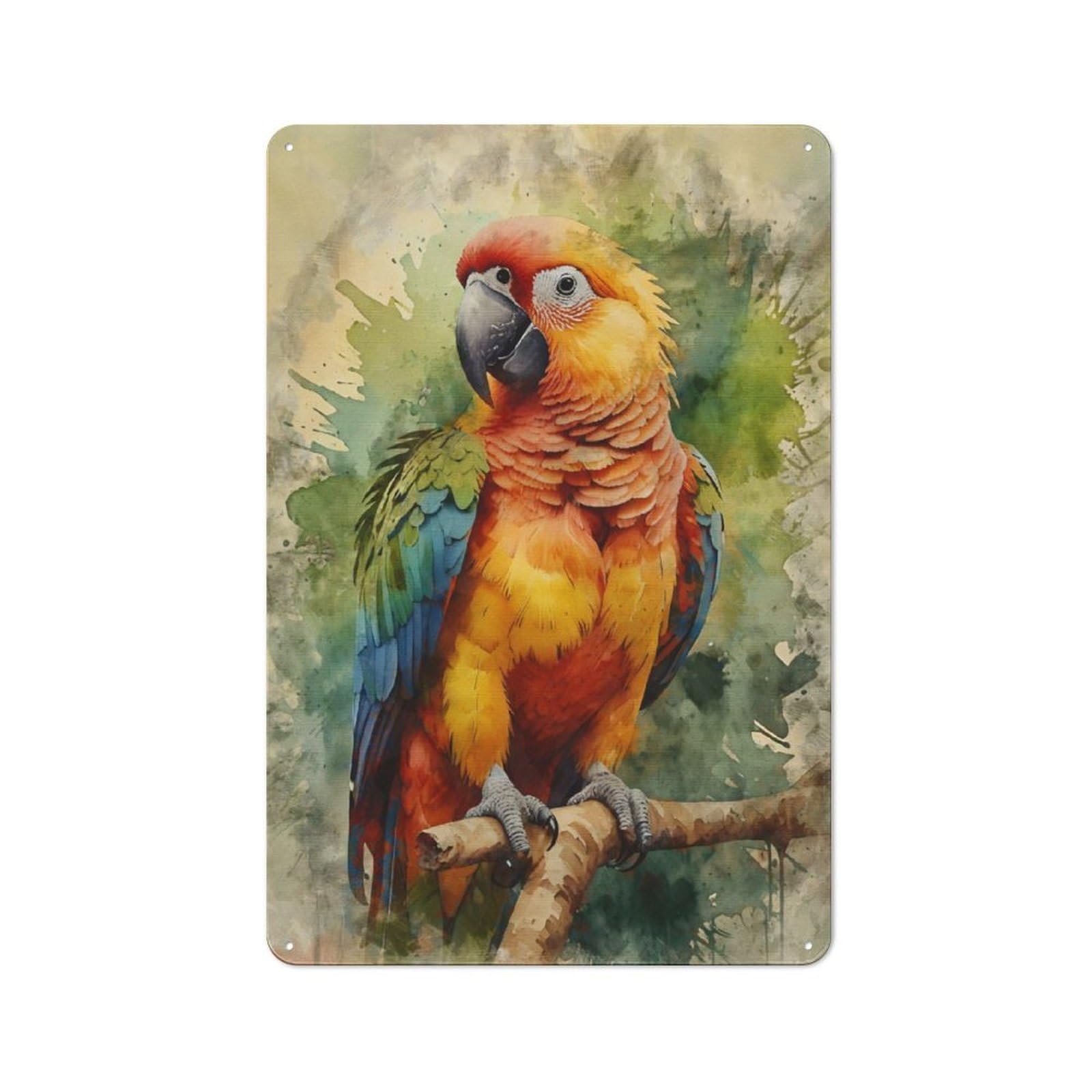 Junmoney Vibrant Scarlet Macaw Retro Printed Metal Sign 30X20cm For Living Room Wall, Wall Decor For People Reorganising Living Room