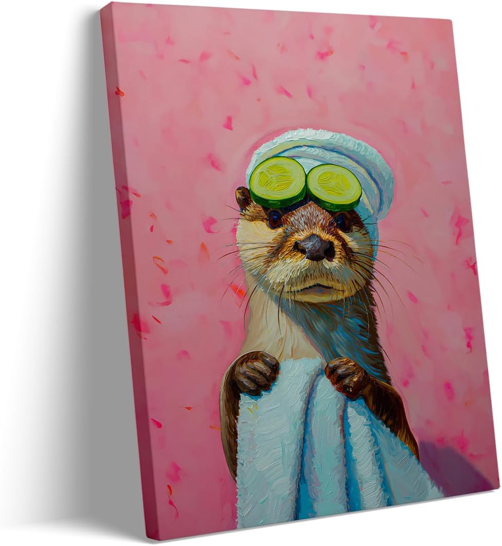 Pink Leopard in Bathtub Maximalist Wall Art, Duck Orange Pink Bathroom Print Funny Animal Art Dopamine Decor Colourful Cheetah Painting Funny Animal Trendy Bathroom Decor 16x24in Large Frame wall art