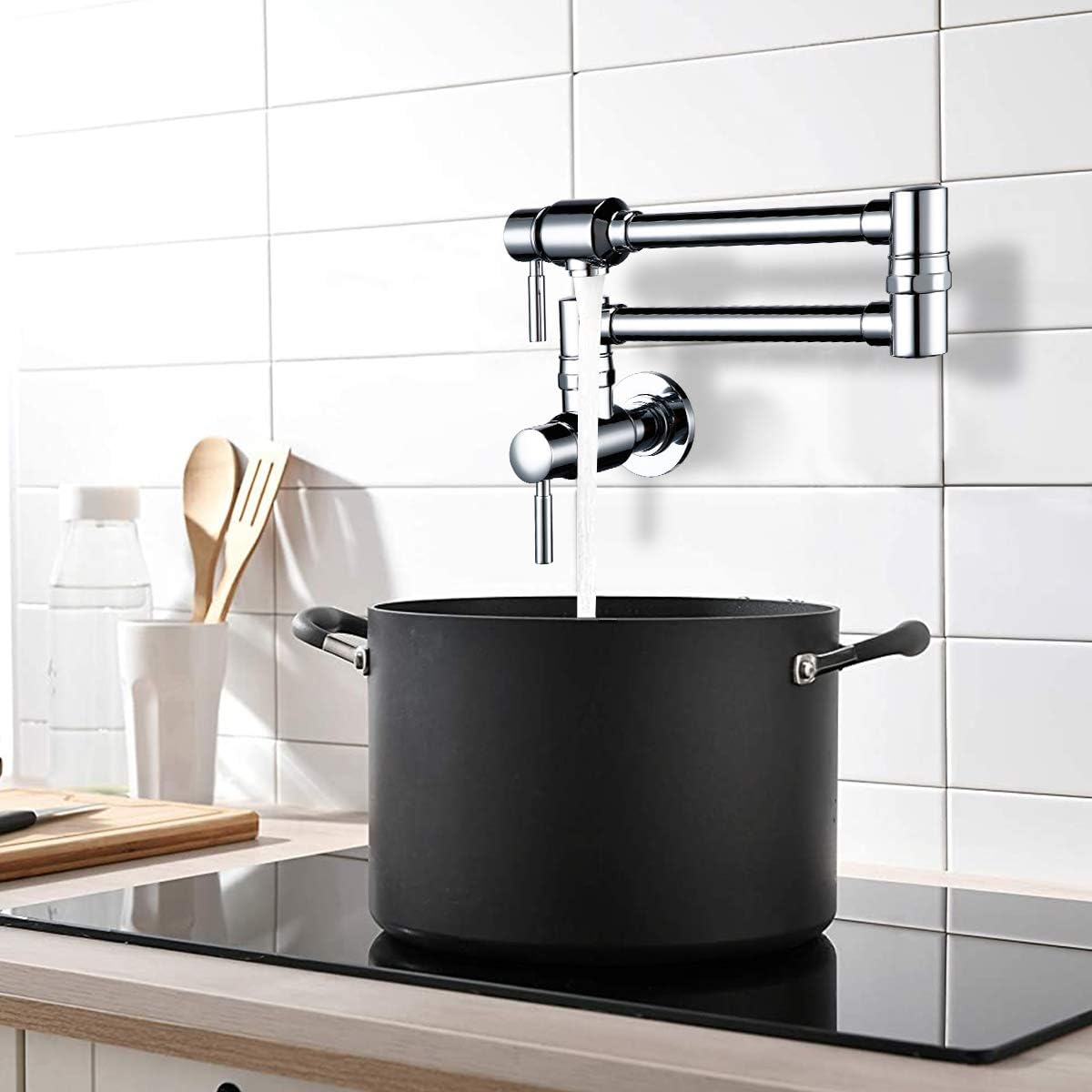 Suреr Bіg Clеаrаnсе! BAGNOLUX Kitchen Pot Filler Faucet Wall Mount Spout Cold Water Only Double Lever Handle with Dual Joint Swing Arm Sink Faucet Polished Chrome Crаzу Clеаrаnсе BAGNOLUX Kitchen Pot Filler Faucet Wall Mount Spout Cold Water Only Double Lever Handle with Dual Joint Swing Arm Sink Faucet Polished Chrome