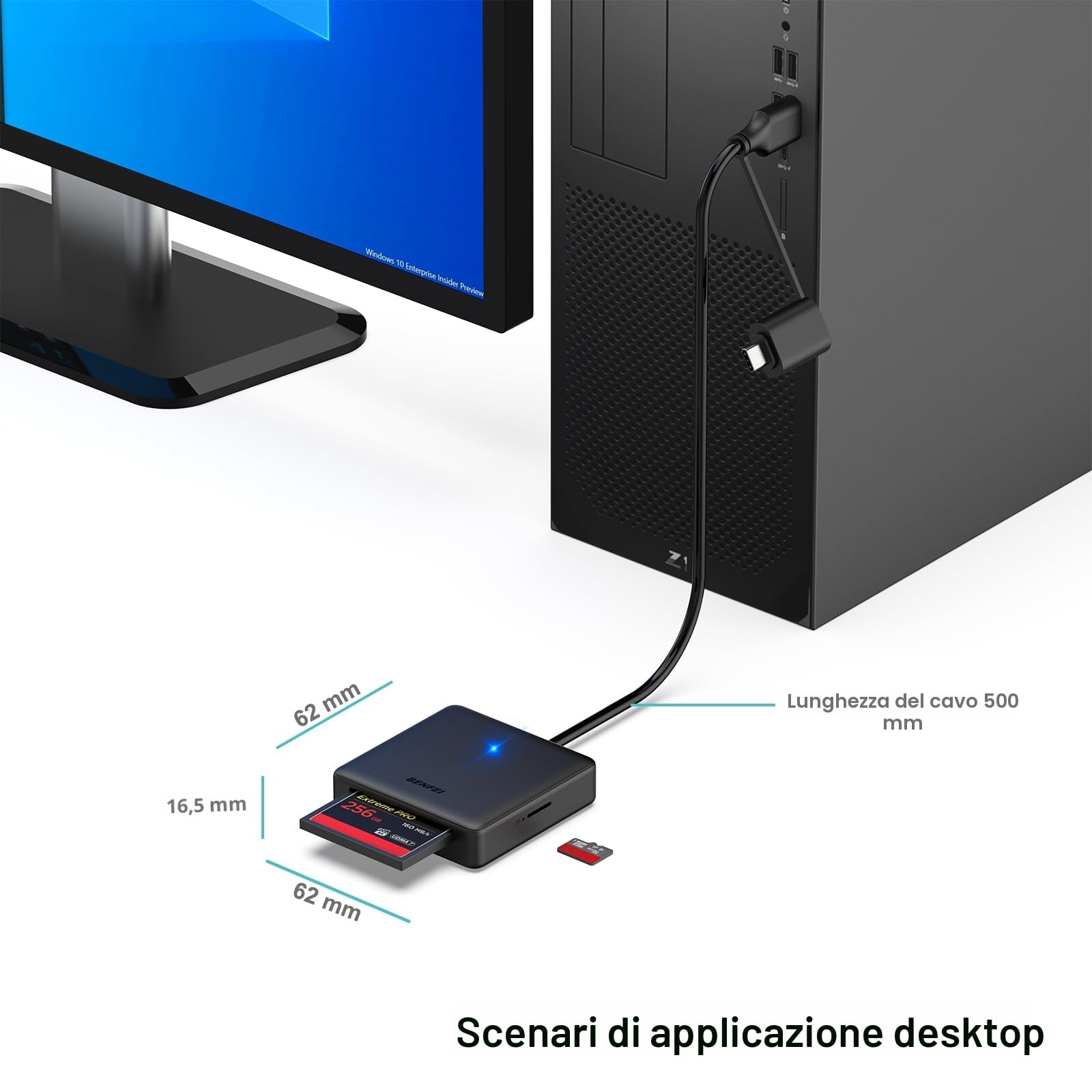 Lettore di schede di memoria, BENFEI 4 in 1 USB 3.0 e USB-C a SD Micro SD MS CF Card Reader Adapter, 4 schede contemporaneamente lettura e scrittura, compatibile con iPhone serie 15, MacBook Pro/Air