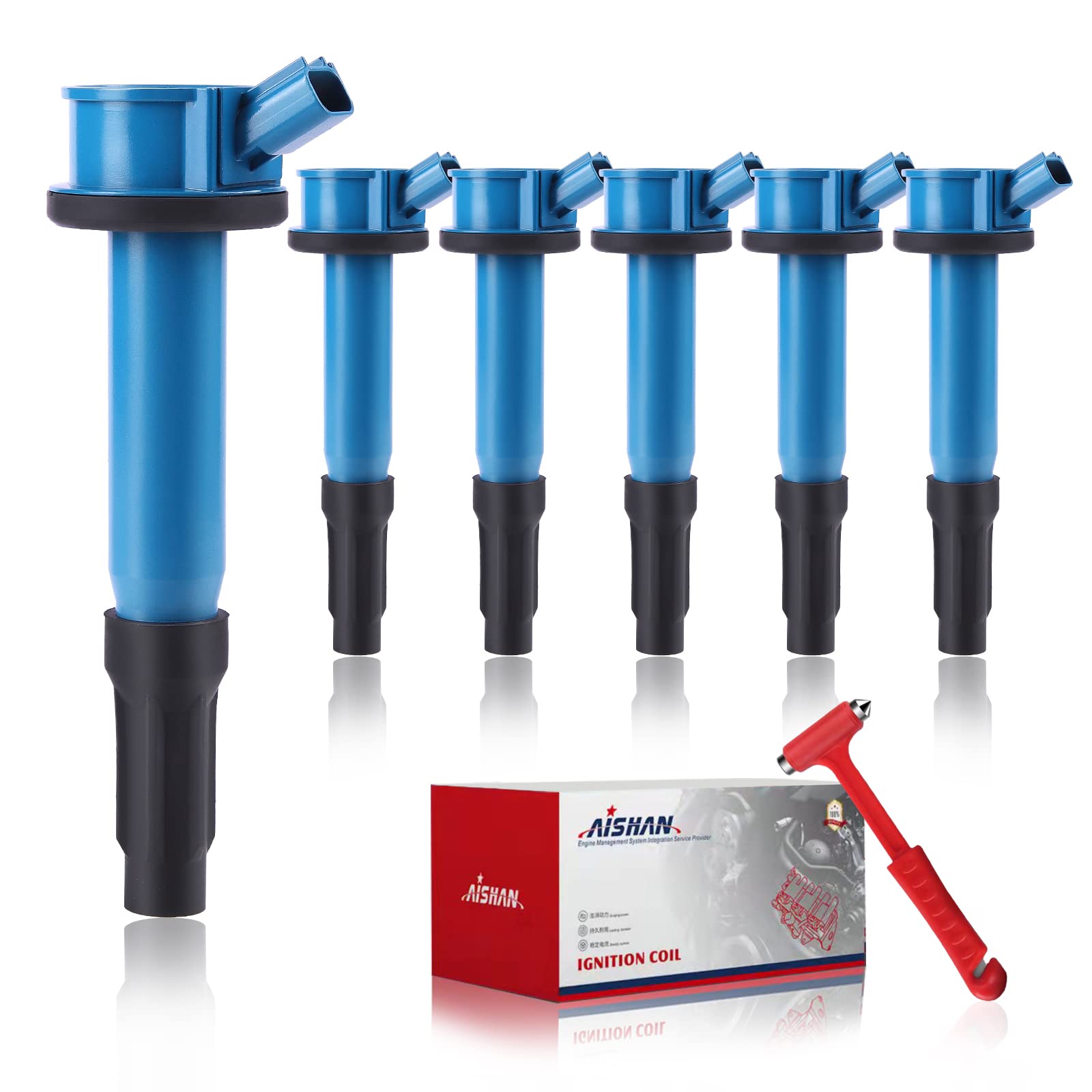 Set of 6 Ignition Coil Pack Blue Compatible with Ford Escape Fusion Lincoln Zephyr Mazda Tribute Mercury Mariner Milan 3.0L V6 | Replace# UF486 DG514 C1594