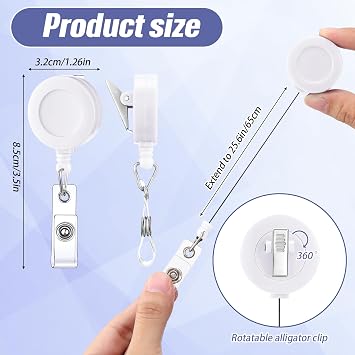 Qilery 60 Pcs Retractable Badge Holders, Badge Reel Clips with Swivel Alligator, ID Name Card Holders for Office Workers Students Teachers(White Color)