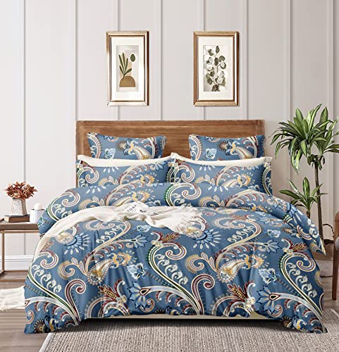 Image of DECOMIZER Super Soft Glace Cotton King Size AC Comforter || Blanket || Duvet with 1 King Size Elastic Fitted Bedsheet 72 inchX78 inch Inch and 2 Large Pillow Cover - 4 Piece Comforter Set - Navy Ambi