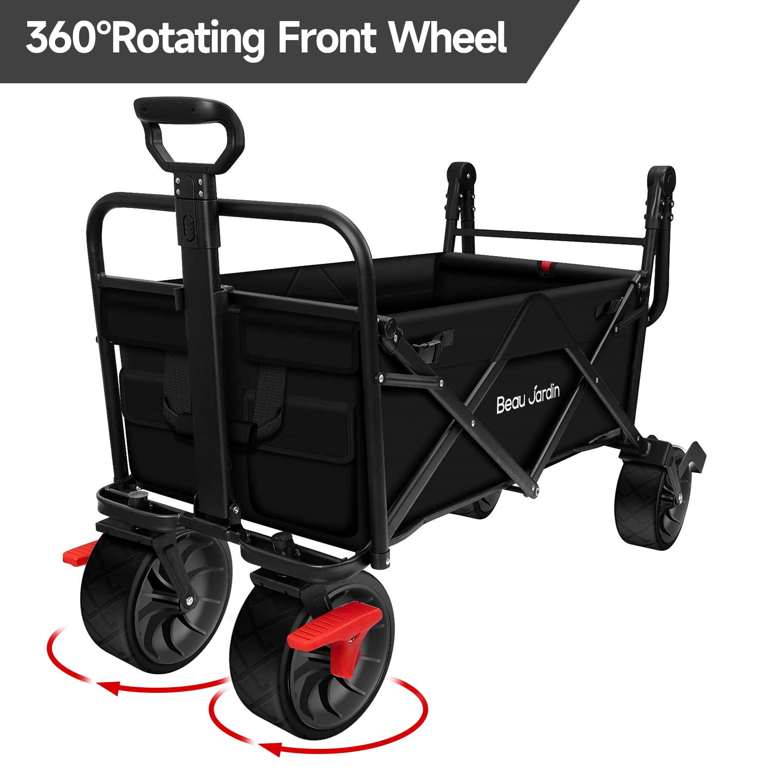 BEAU JARDIN 80KG Capacity Folding Camping Cart Outdoor Push Wagon