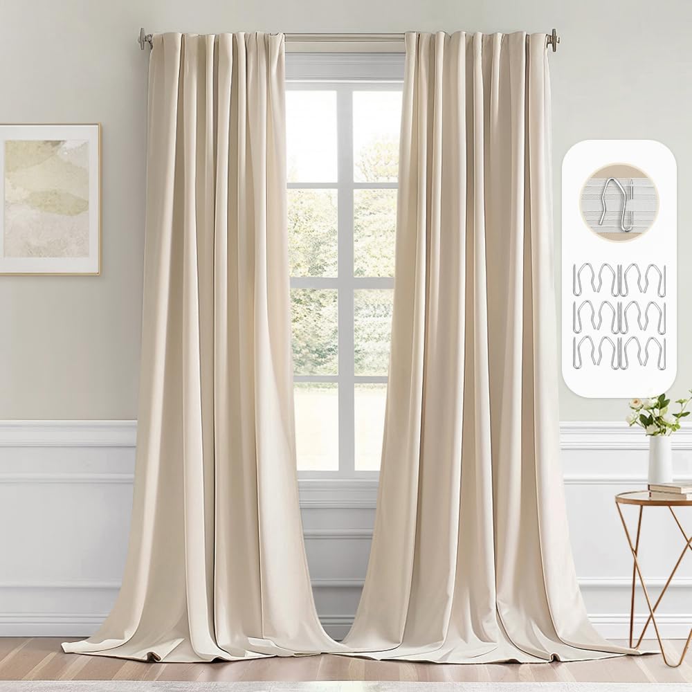 新品【maison celon】glitter drape tee beige Amazon.com: MIULEE Back Tab Cream Beige Curtains 92 Inch Long 2
