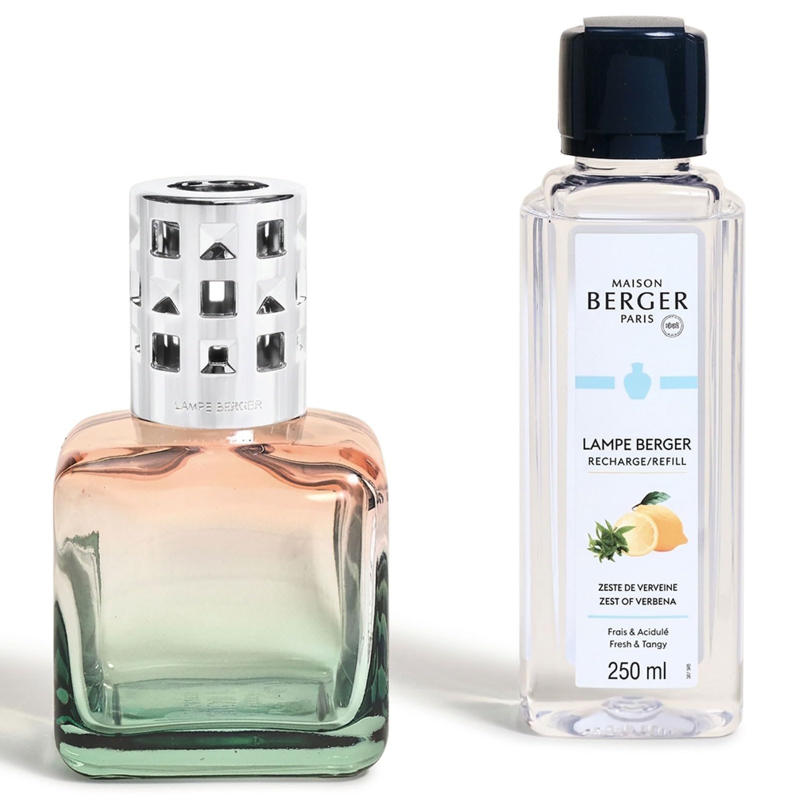 Maison Berger Peach-Green – Ice Cube Lampe Berger Gift Set – 2-In-1 Odor-Neutralizing And Fragrance Catalytic Lamp With 250 Ml / 8.45 Fl Oz Refill – Home Fragrance Diffuser ( - Zest Of Verbena)