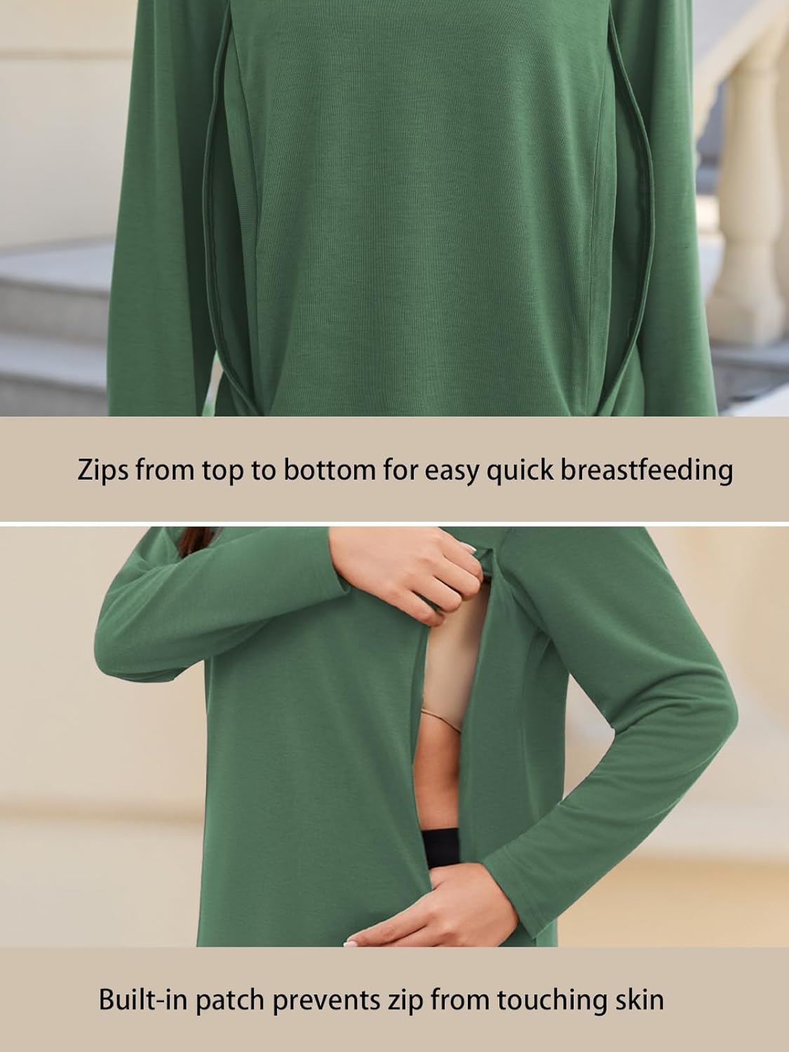 Ecavus Women's Nursing Tops Long Sleeve 3 Packs Hidden Zipper Nursing Shirts for Breastfeeding Side Split Maternity Clothes - Image 2