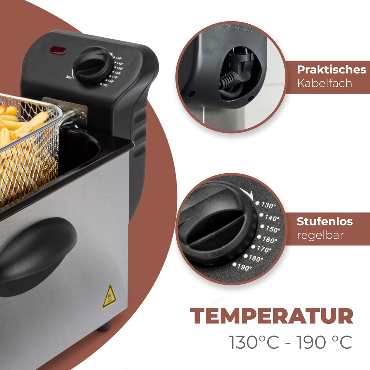 Bomann Fritteuse mit 3L Kapazität | Friteuse mit Fett | Friteuse Öl mit Kaltzonentechnik & Abtropfvorrichtung | stufenlos regelbareres Thermostat | Abtropfvorrichtung | 2000 Watt | Gastro | FR 2264 CB