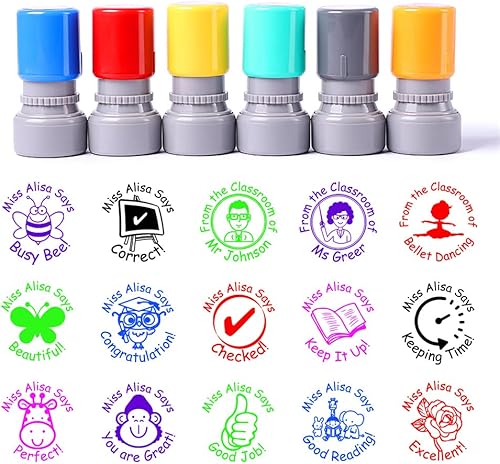 4 sellos de nombre personalizados, para profesor, tarea animar, comentarios, sello transparente, diseño de dibujos animados, juguete ideal para