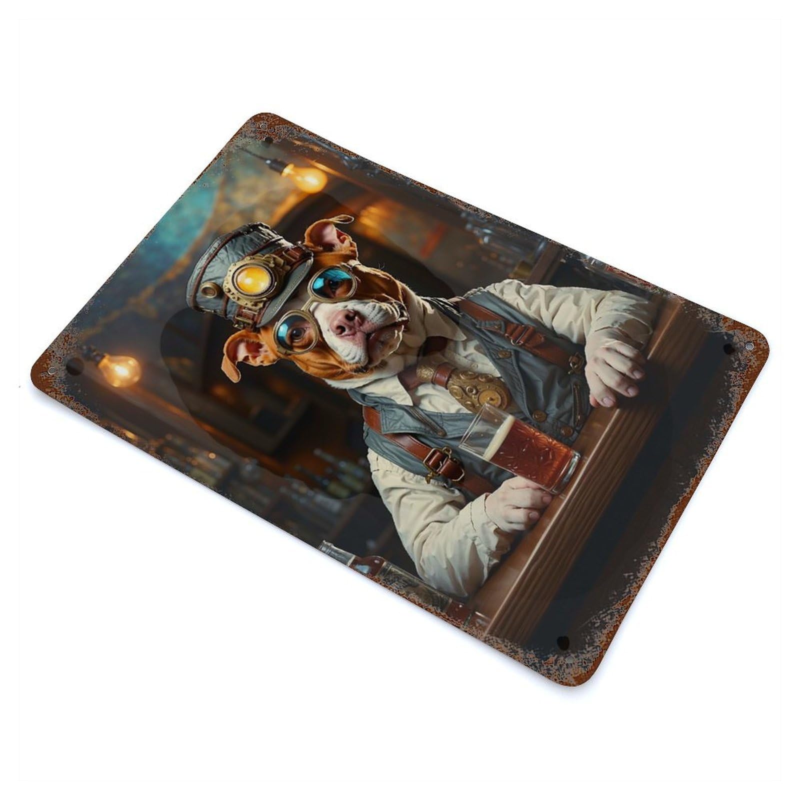 Steampunk Beer Pitbull 2 Vintage Metal Tin Sign 11.8"x7.9", Industrial Home Decor for Garage, Pub Or Kitchen