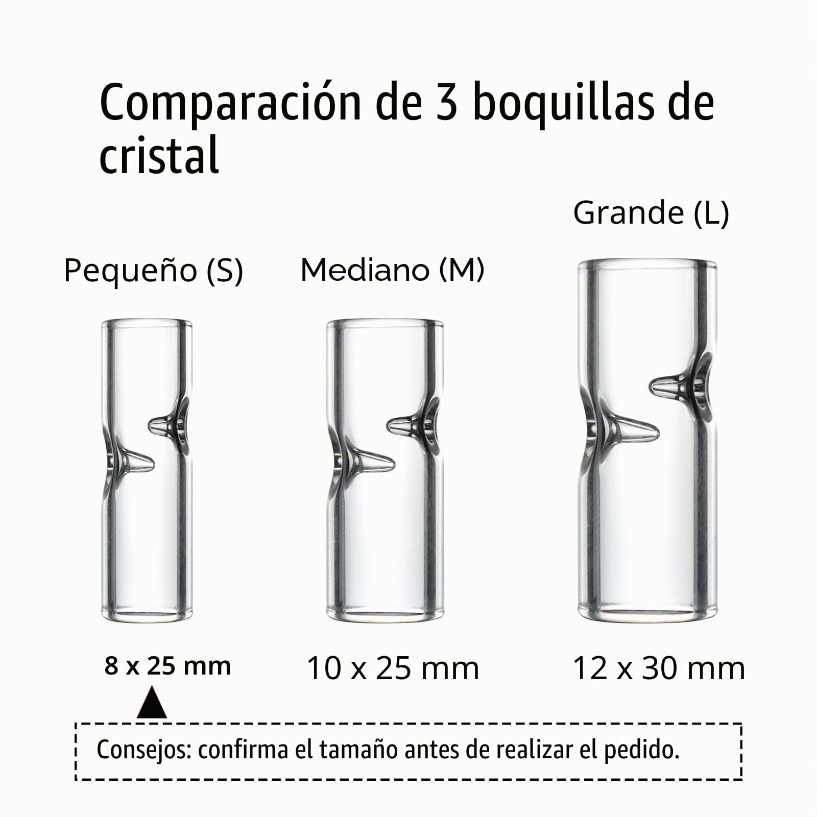 Puntas de filtro de vidrio de tamaño pequeño de alta calidad, boquilla de filtro reutilizable para rollos pequeños, ideal para enrollar a mano, paquete de 15 (8 x 25 mm, boca redonda)