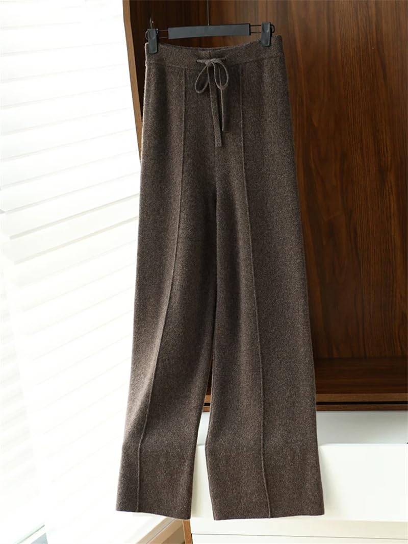 Dninmim Pantalones de lana de pierna ancha para mujer, pantalones sueltos casuales de lana