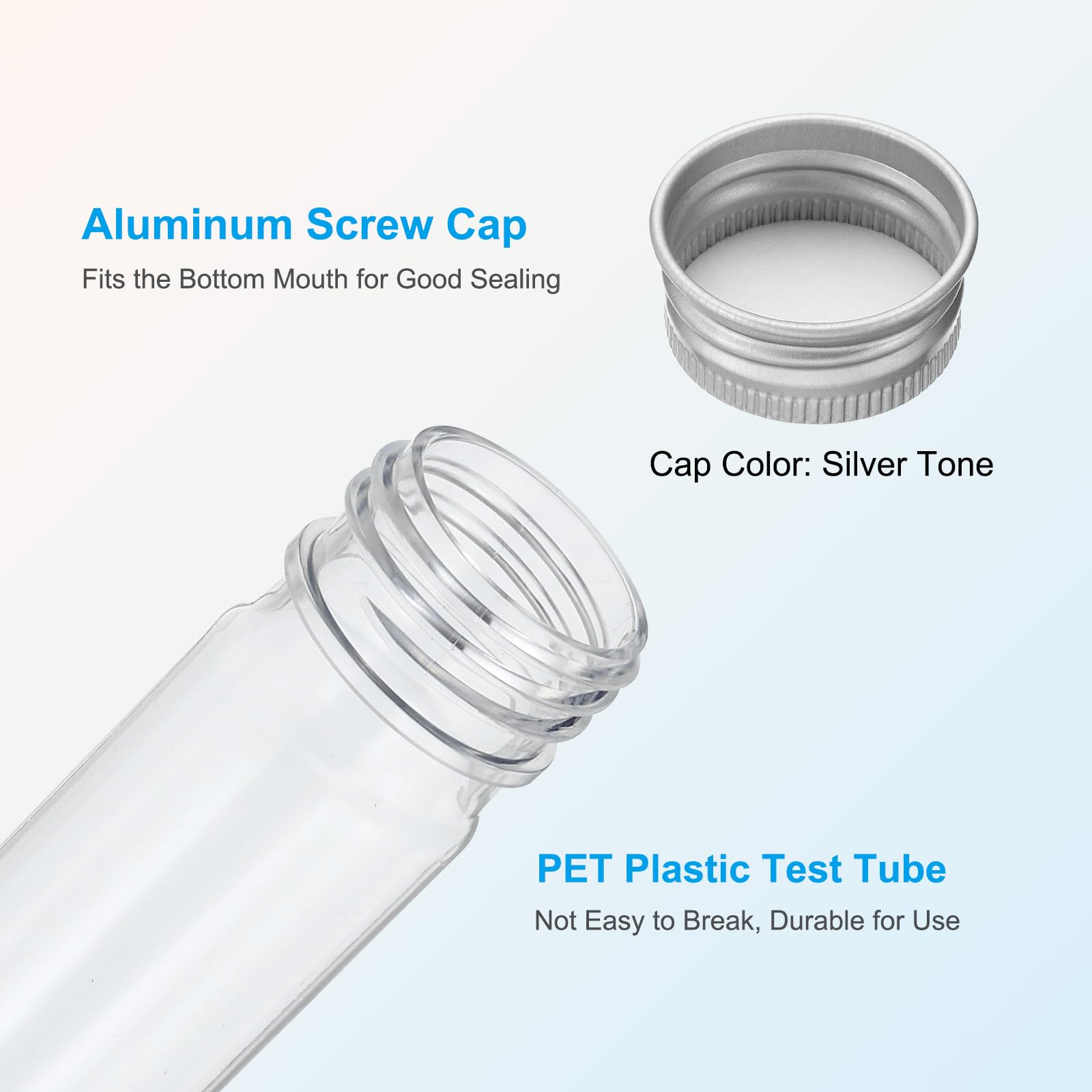 PATIKIL Tubos de Ensayo de 65 ml, 80 Unidades de 5.91x0.98" de Plástico Transparente con Fondo Plano y Tapas para Almacenamiento de Cuentas, Dulces, Sales de Baño, Plateado