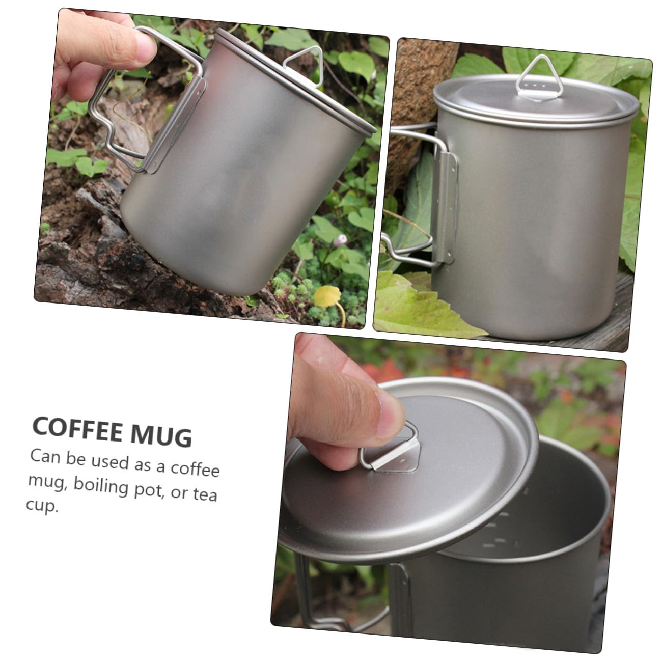 Titanbecher Leichter Metallbecher 750ml mit Deckel und Klappbarem Henkel für Outdoor Aktivitäten Wanderbecher
