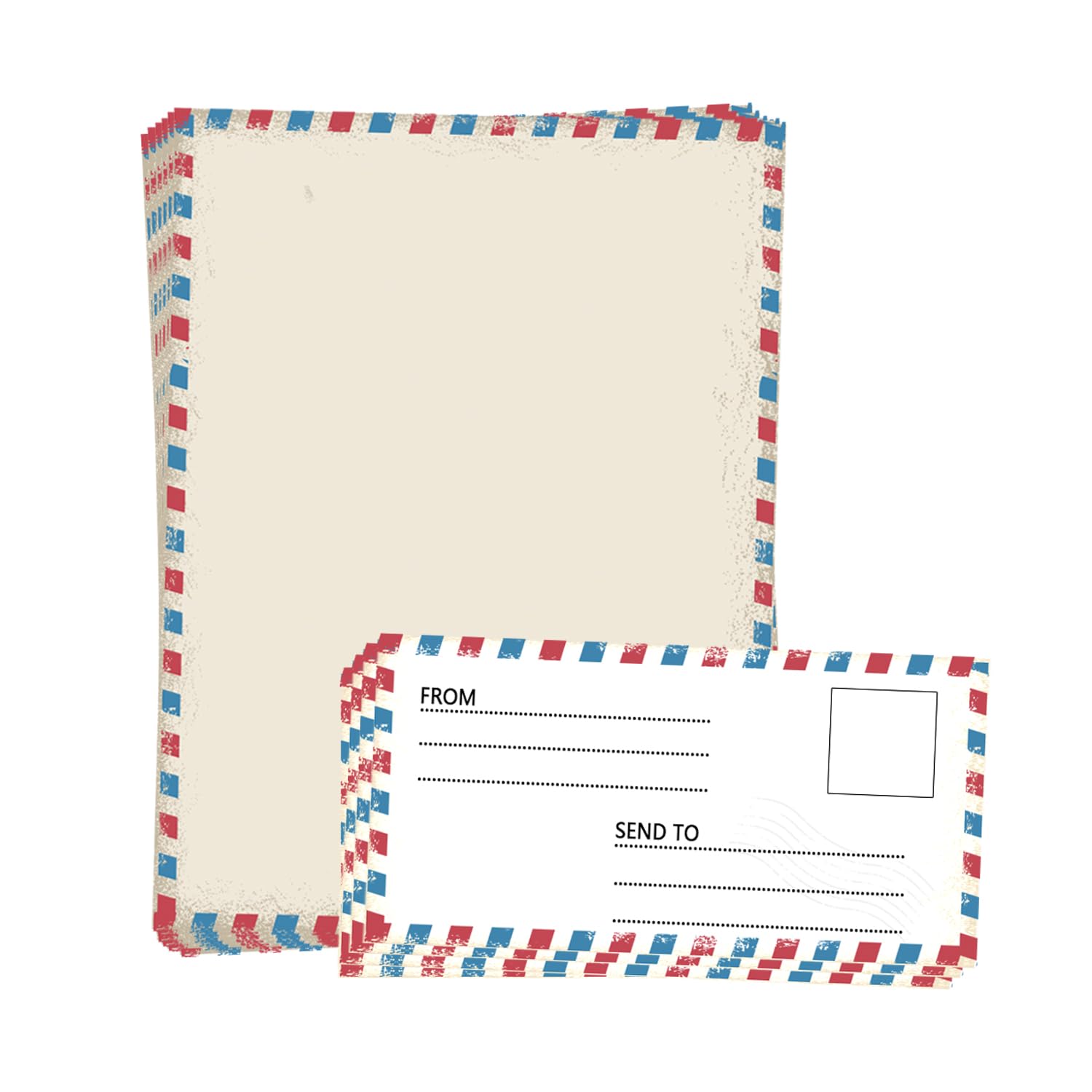 Vintage Airmail Stationery Paper Set 8.5x11 Inch Airmail Writing Paper and Envelopes for Invitations Double Sided Printing 30 Sheets Letters and 30 Envelopes