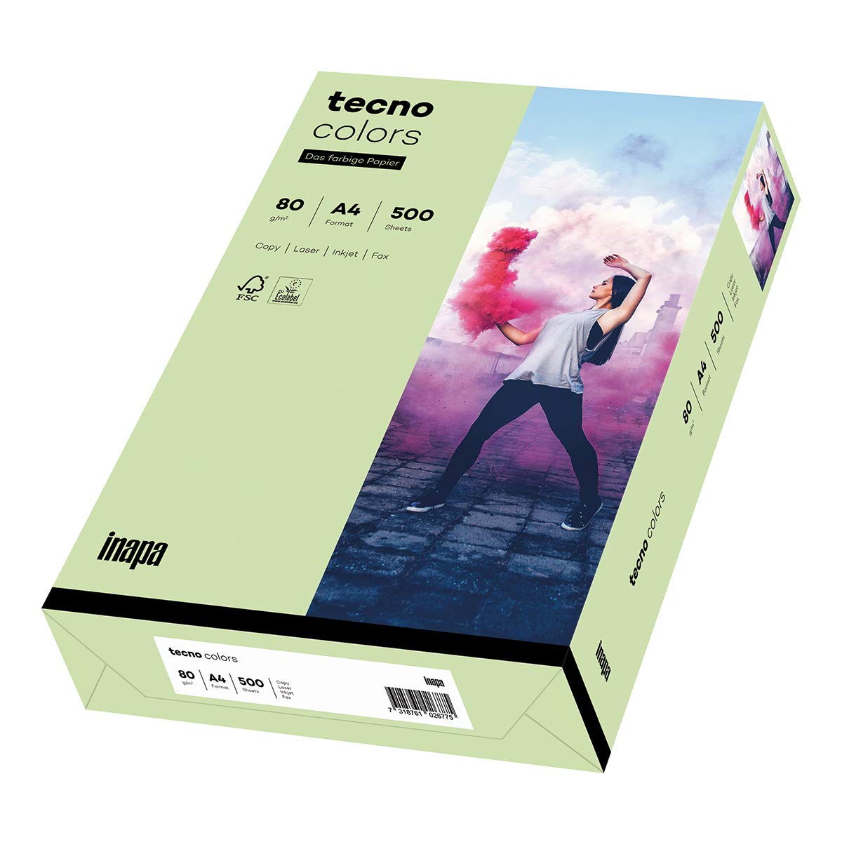 inapa Carta colorata tecno Colors: 80 g/m², A4, 2.500 fogli (5 x 500), verde medio