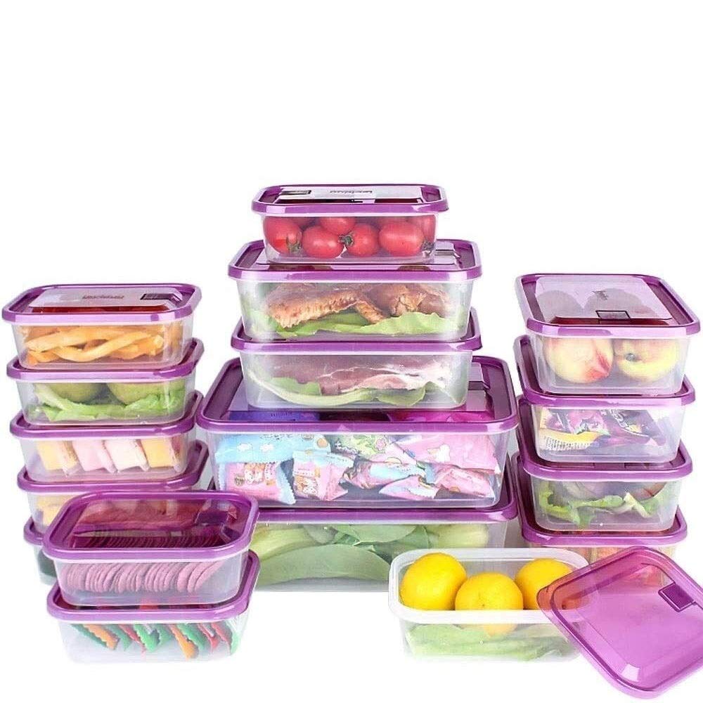 Juego de 17 Cajas de Almacenamiento para loncheras, Caja de Almacenamiento Rectangular de plástico para refrigerador, Caja para congelador de Material PP5 de Grado alimenticio, LON