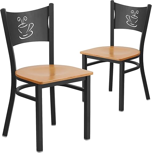 Flash Furniture Silla de restaurante de metal con respaldo de café negro de la serie HERCULES - Asiento de madera natural