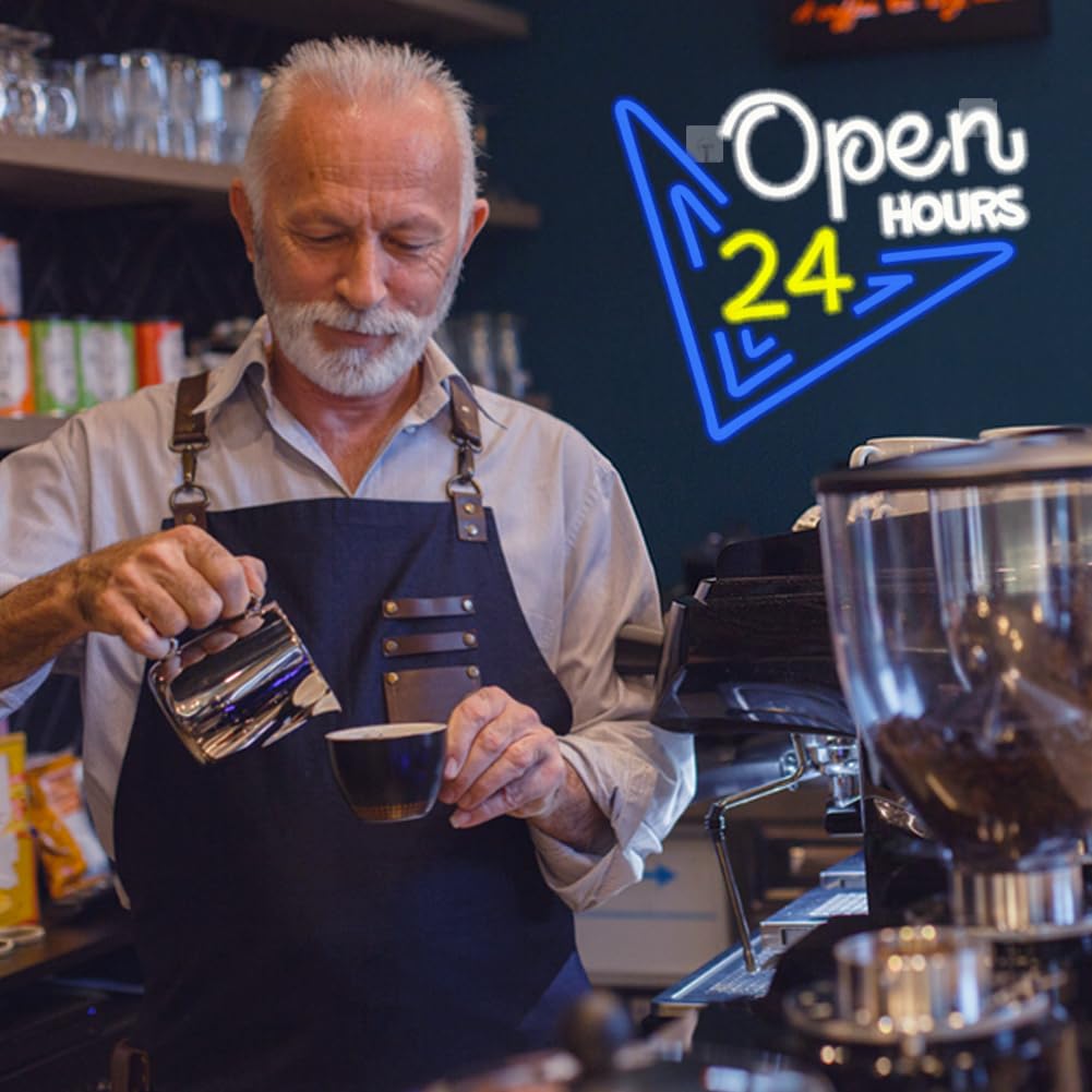 Panneau néon « Open 24 Hours » - Panneau lumineux LED pour bar, pub, bar, dépanneur, café, restaurant, salon de beauté, hôtel, panneau néon