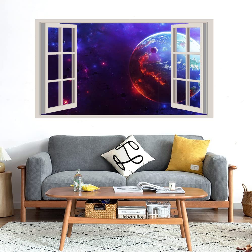 GADGETS WRAP Printed Wall Decal Sticker Fake Window Style Decal (90cm x 50cm) - SciFi Planet