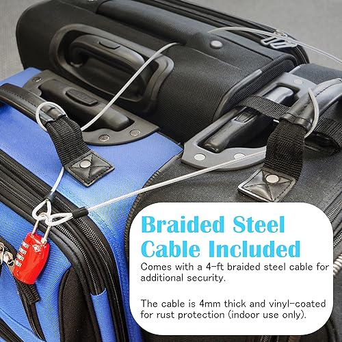 Lumintrail TSA Approved Locks, 4 Digit Combination Luggage Locks TSA Approved, Travel Locks for Luggage & Suitcase with 4-FT Steel Cable, Black, 1 Pack4